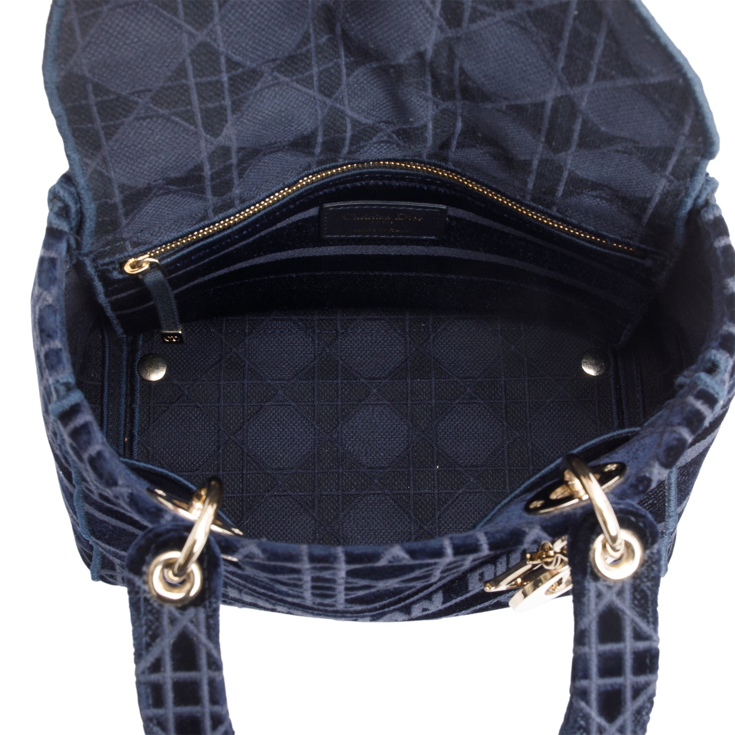 Christian Dior 2020 Navy Toile De Jouy Embroidery Medium Lady D-Lite Bag w/ Strap & Authenticity Card