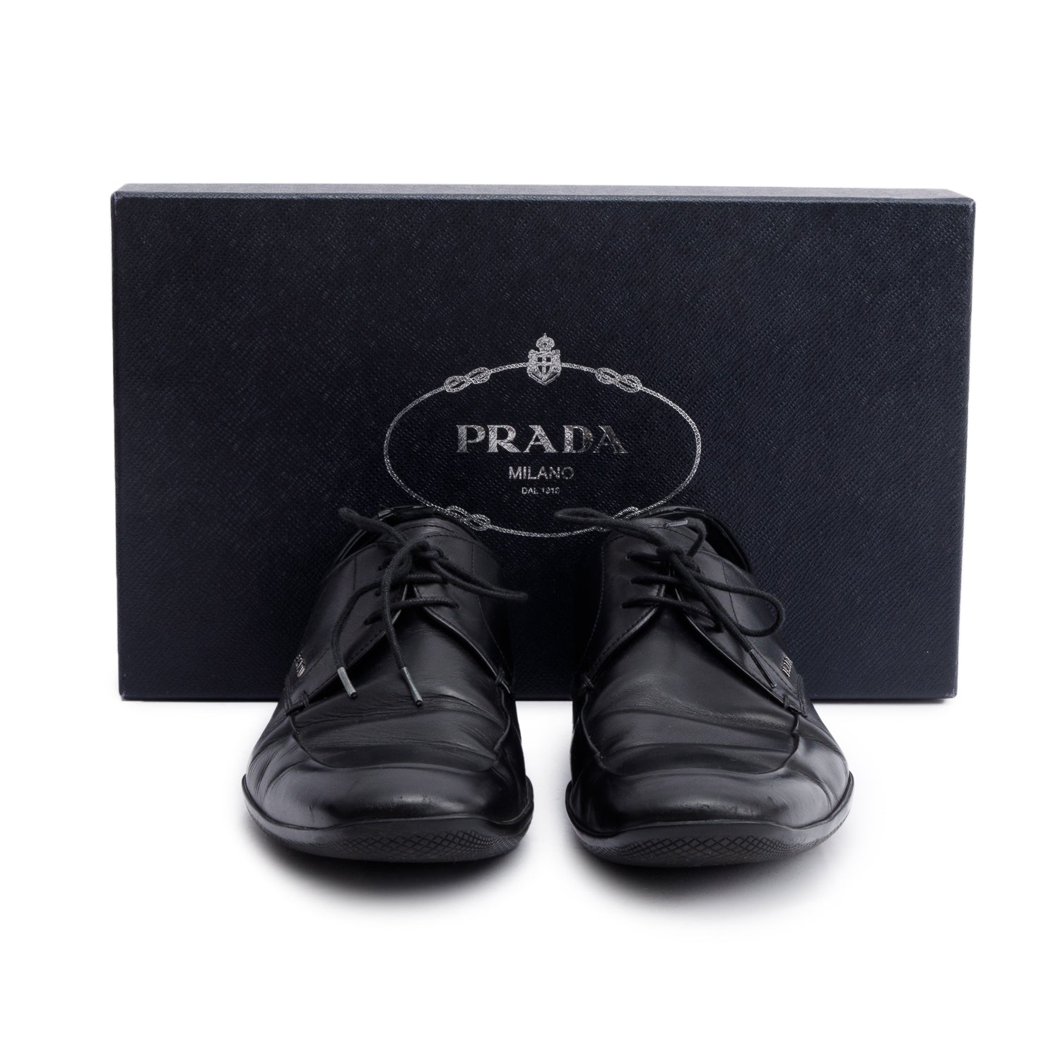Prada Black Leather Laced Oxford Men's Shoes, Size 7 w/ Box