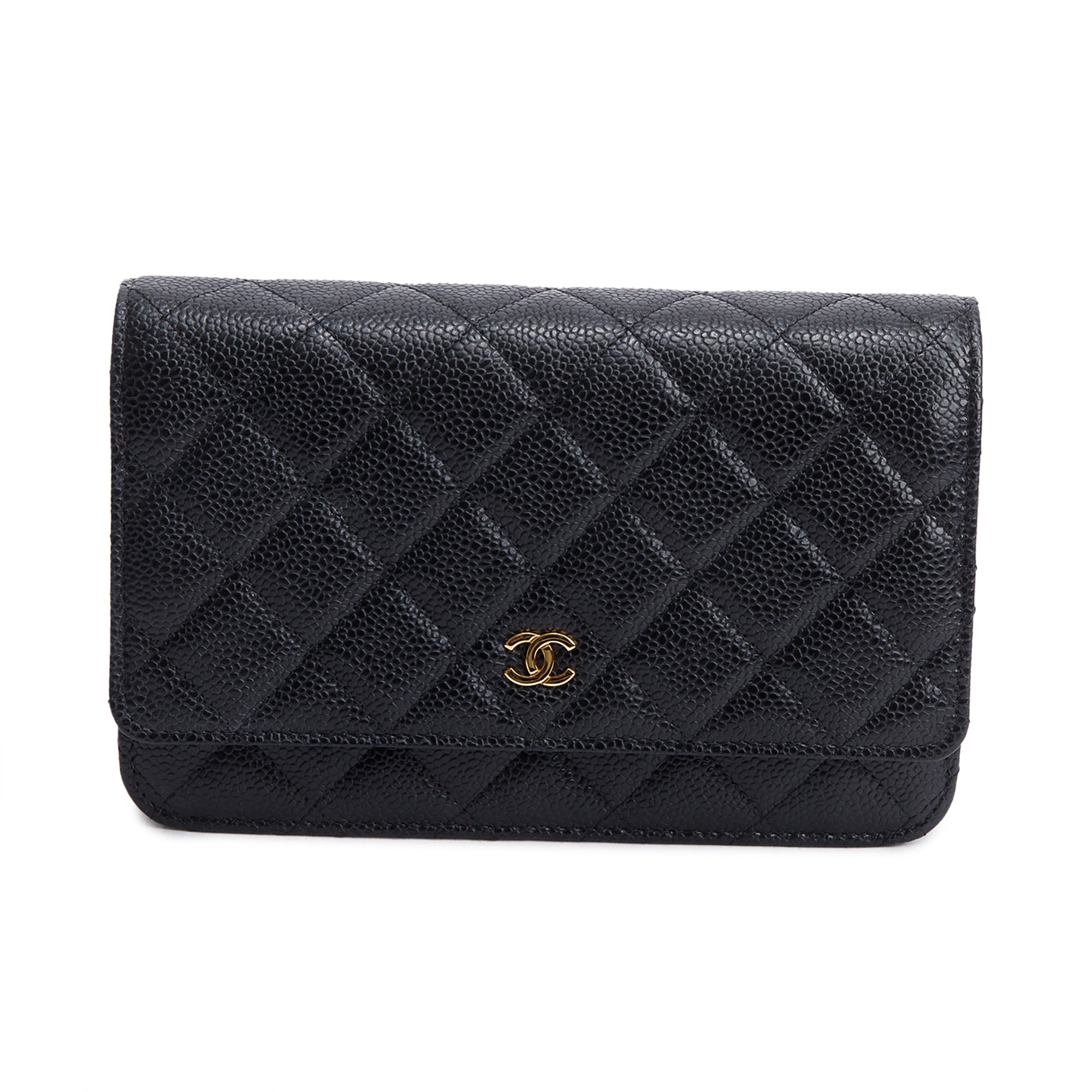Chanel 2021 Black Quilted Caviar Leather Classic Wallet on Chain w/ Box & Receipt