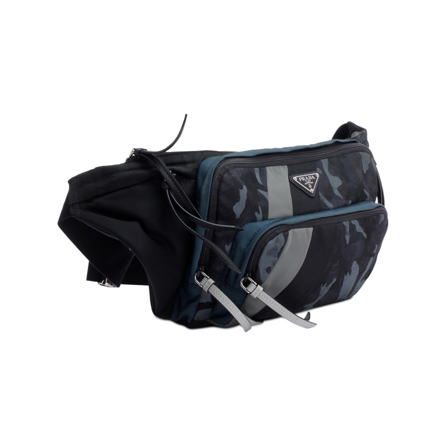 Prada Black/Blue/Grey Camouflage Tessuto Nylon Belt Bag