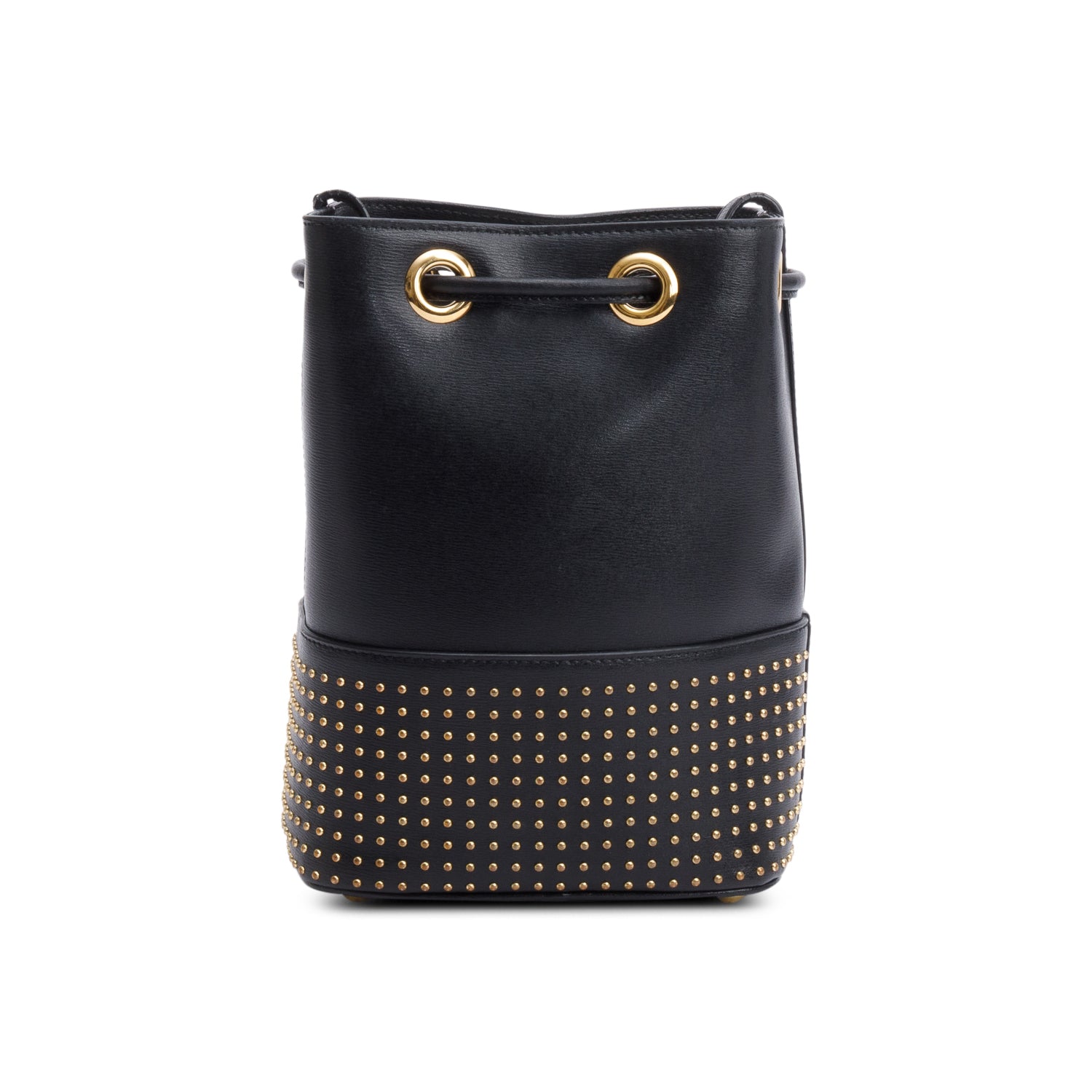 Ferragamo Black Leather Studded Bucket Crossbody Bag