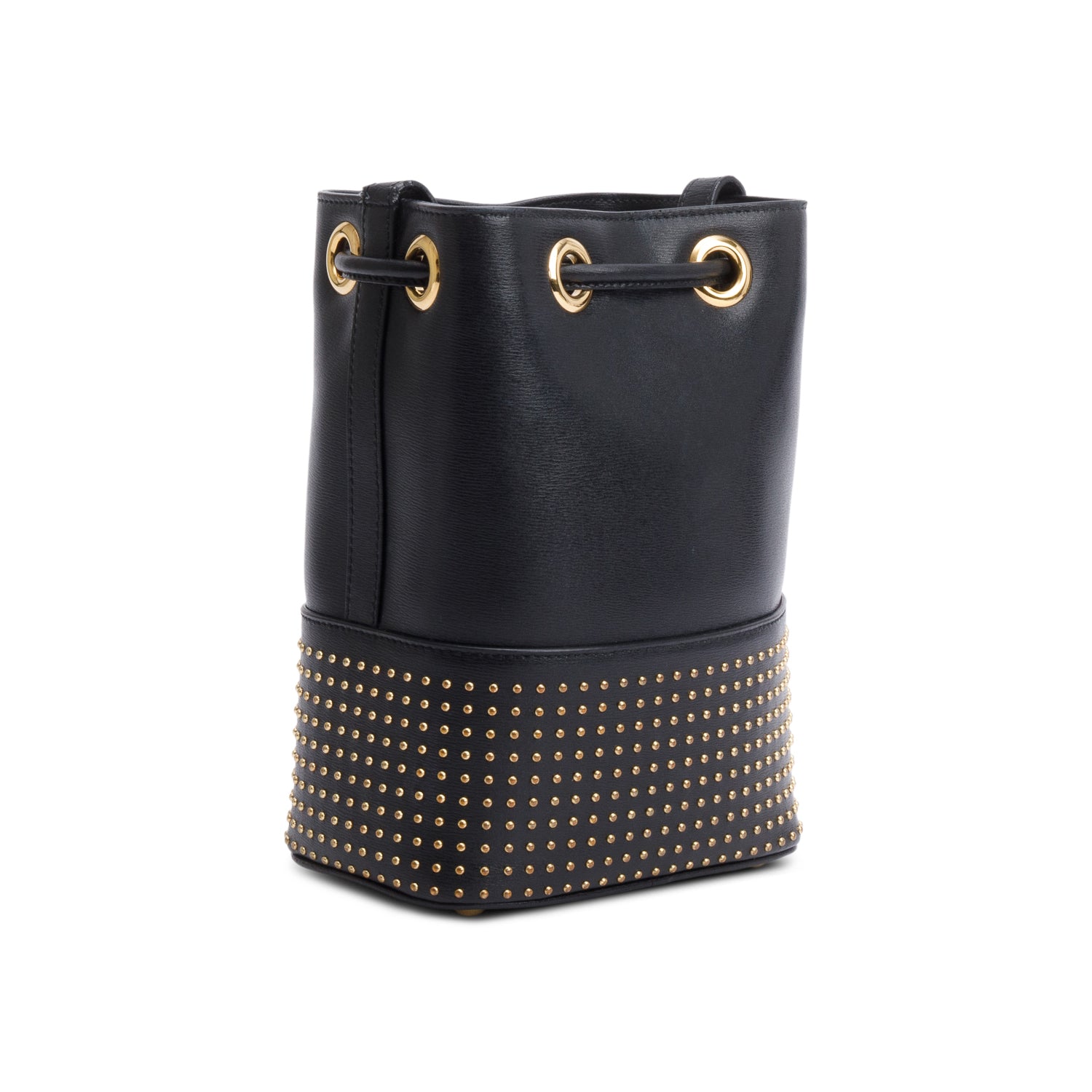 Ferragamo Black Leather Studded Bucket Crossbody Bag