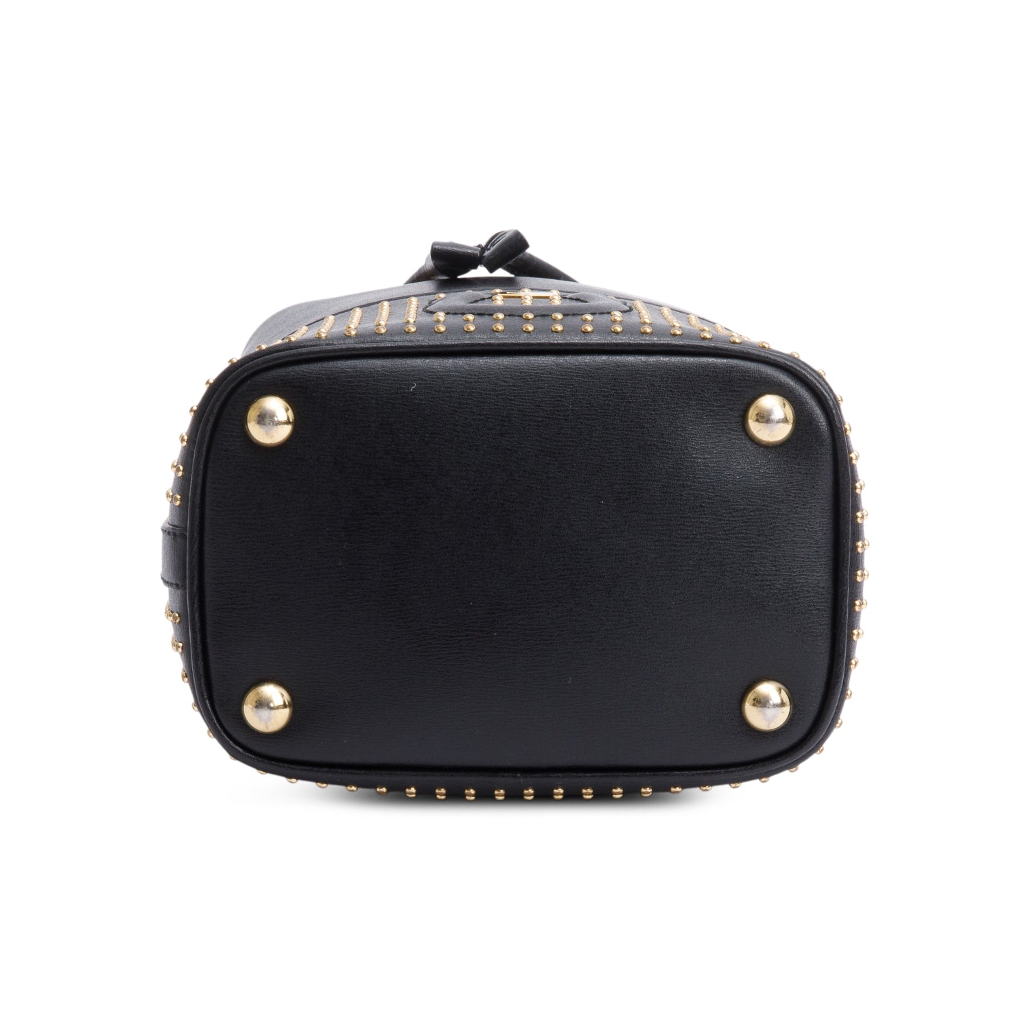 Ferragamo Black Leather Studded Bucket Crossbody Bag