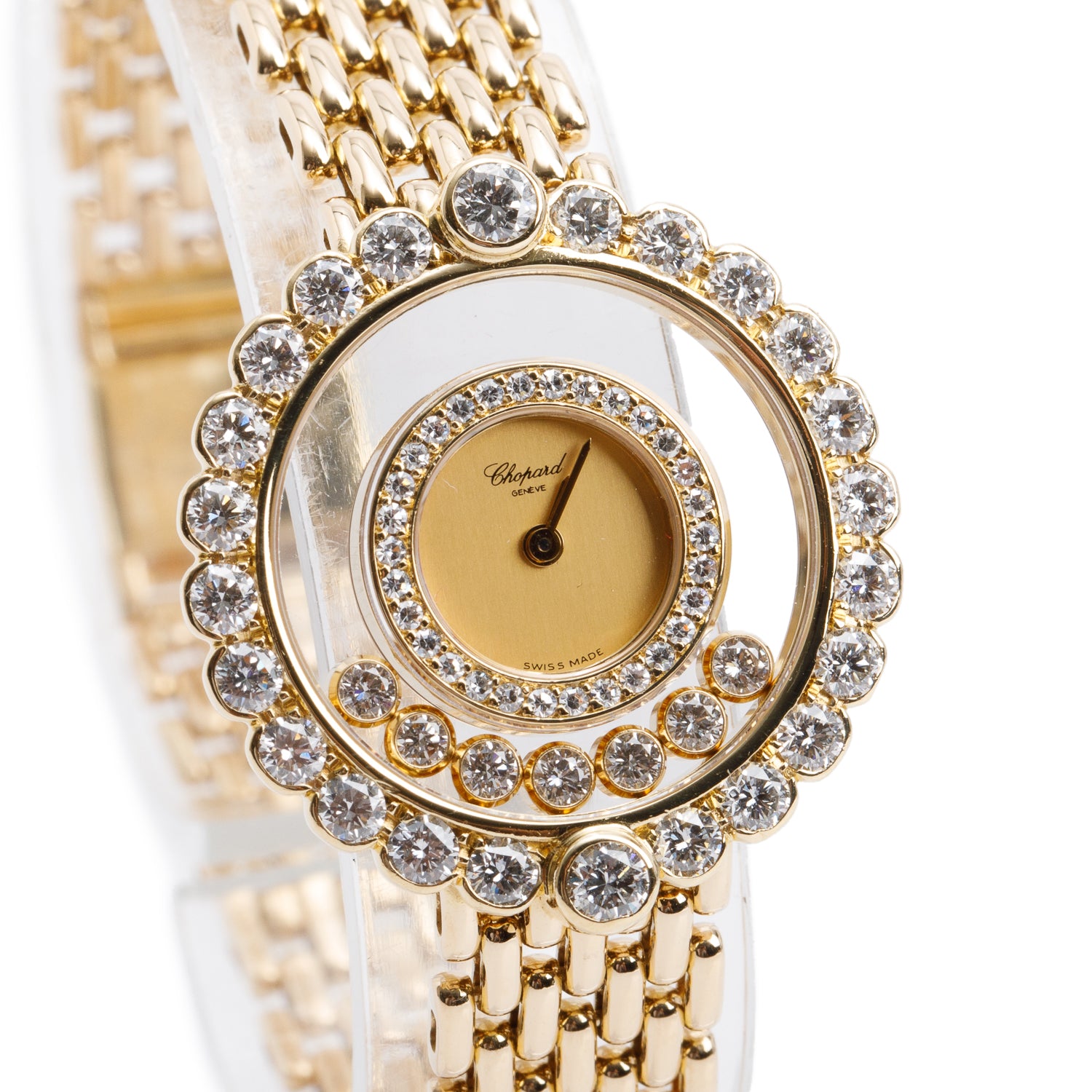 Chopard 18k Yellow Gold Diamond 27 MM Happy Diamonds Watch 4097