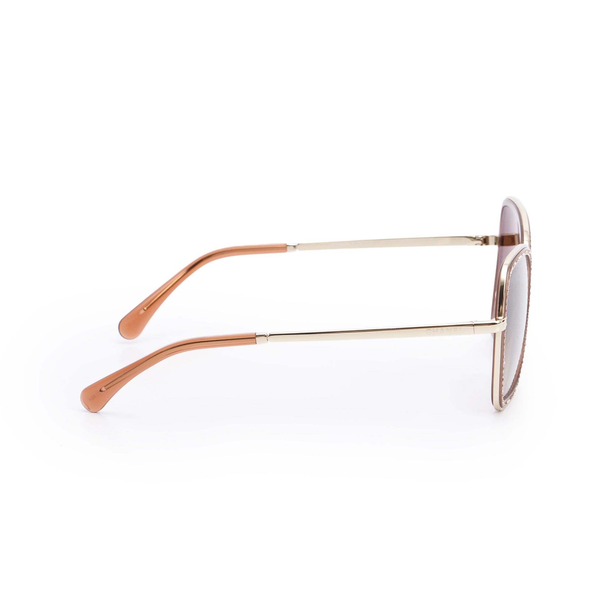 Chanel 4277-B Gold Tone Metal Frame Crystal Accent Square Sunglasses w/ Case
