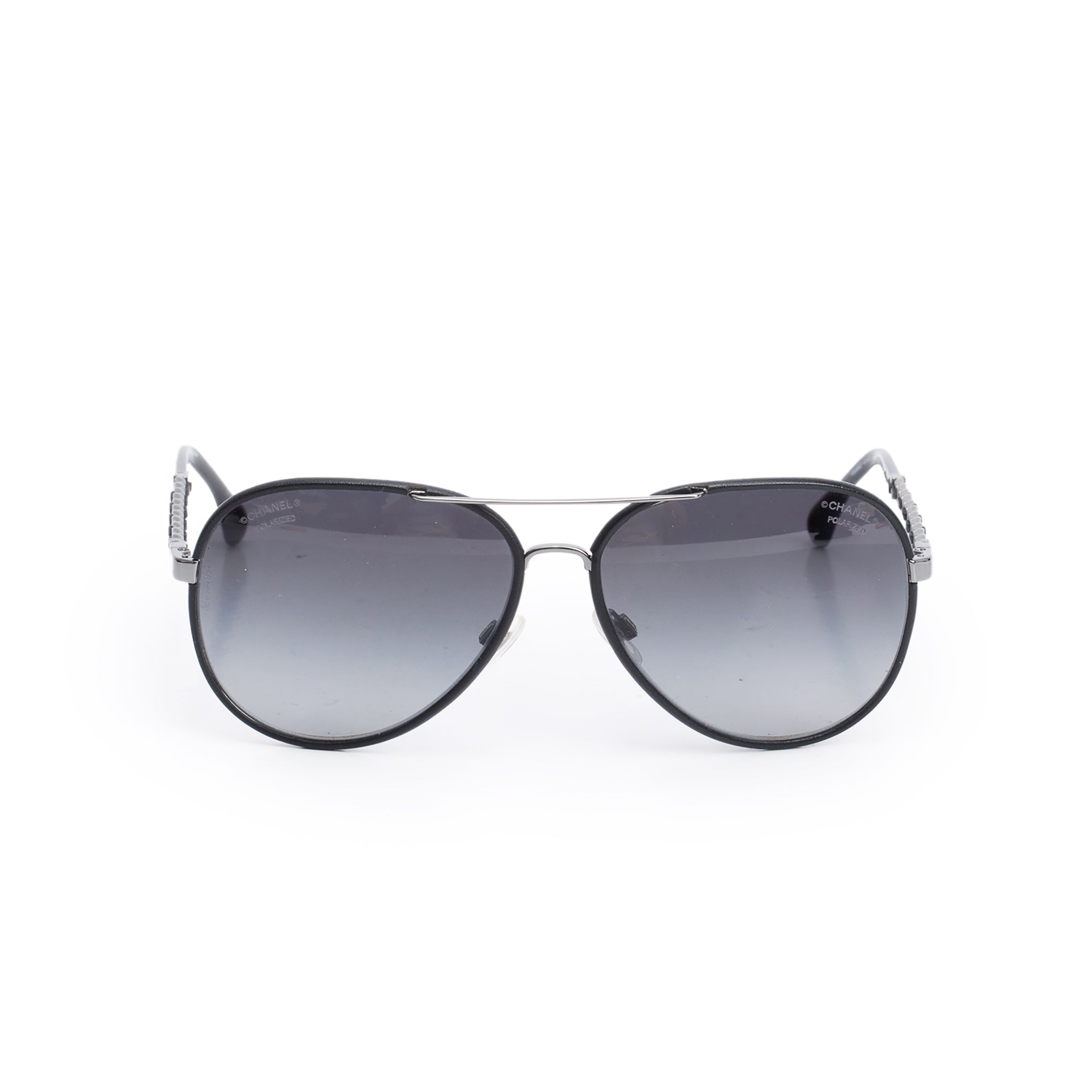 Chanel 4219-Q Gun-Metal Chain-Link Accent Aviator Sunglasses w/ Case