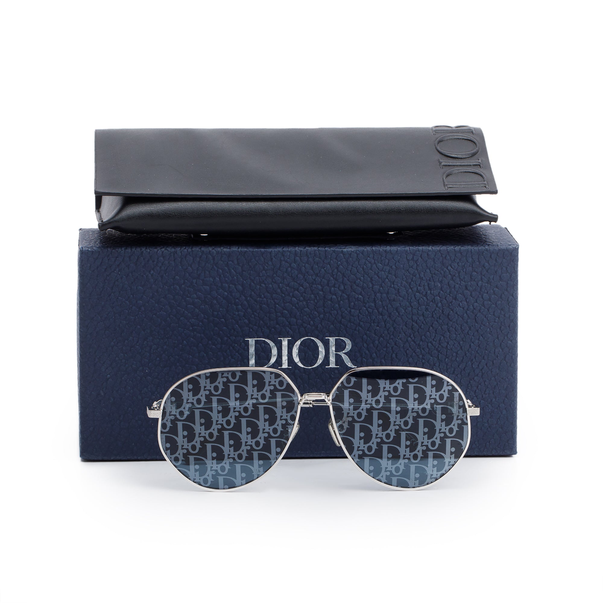 Christian Dior Silver-Tone Metal CD Link A1U Sunglasses w/ Box & Case