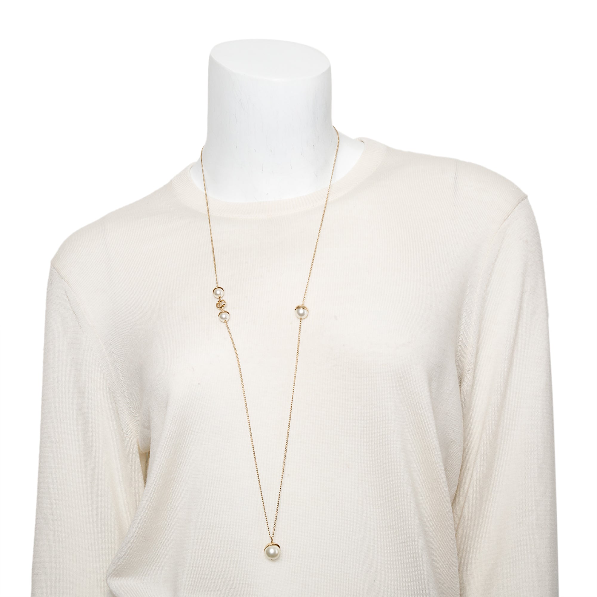 Christian Dior Gold-Tone Resin Pearl Petite CD Necklace