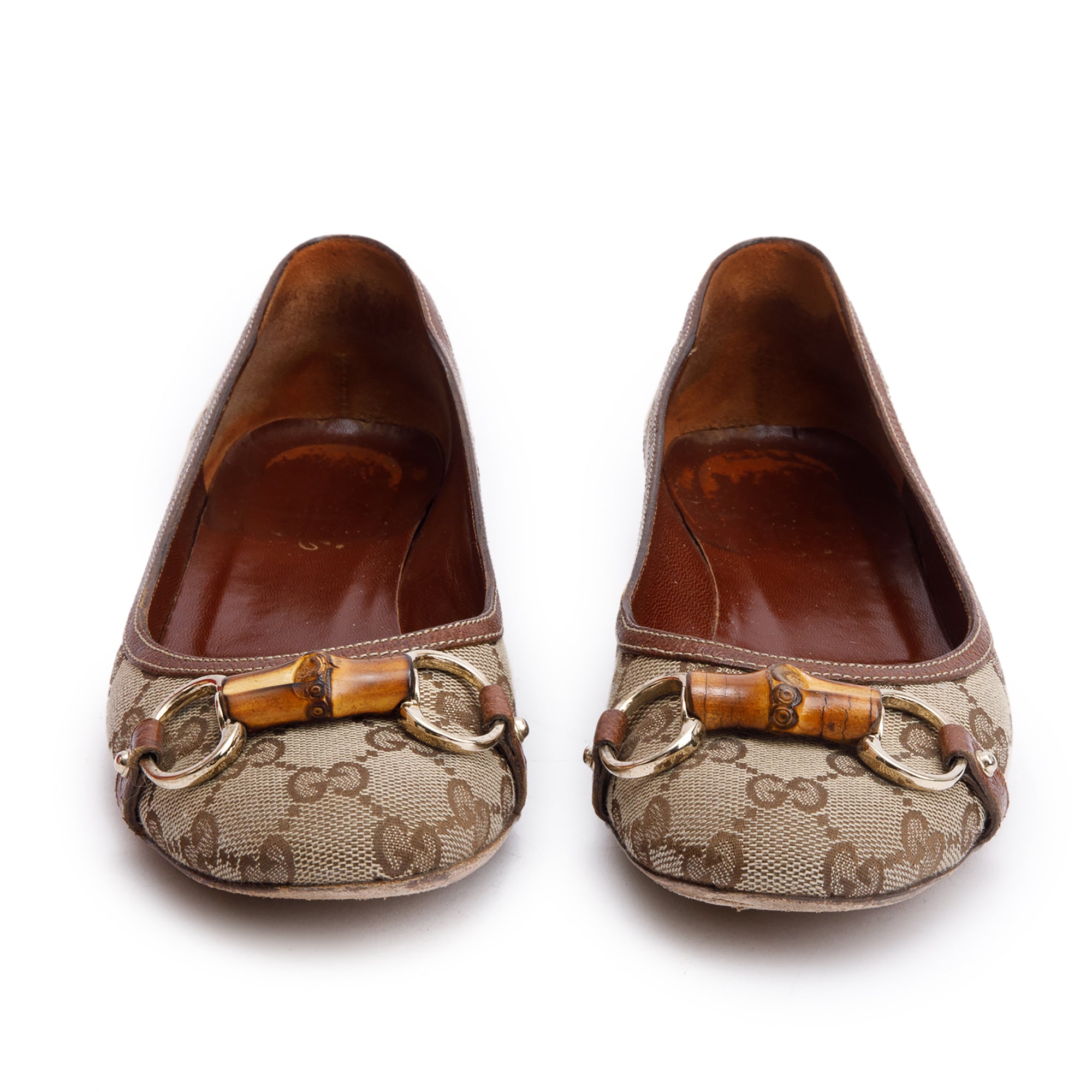 Gucci GG Canvas Horsebit Bamboo Accent Ballet Flats, Size 7.5 w/ Box