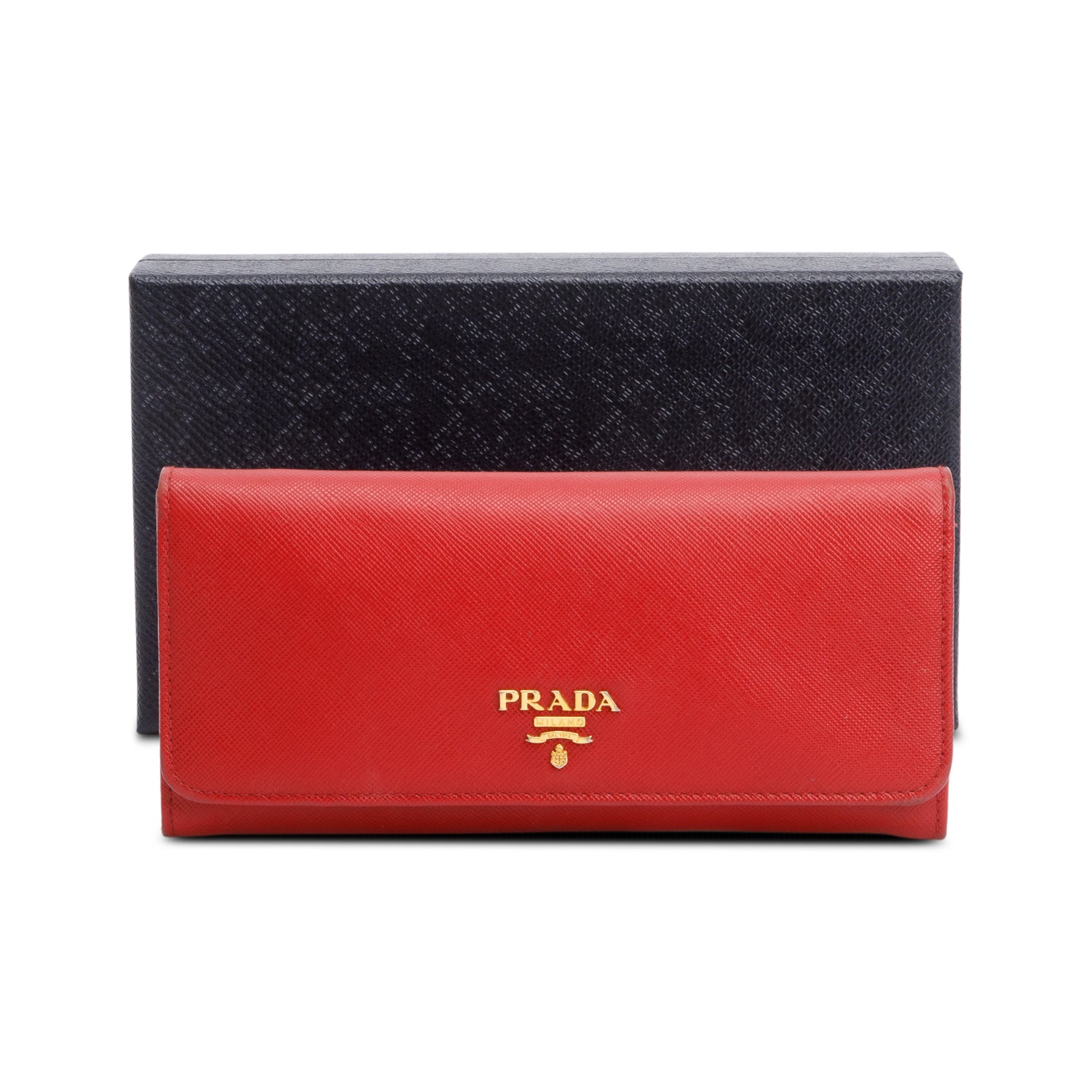 Prada Red Saffiano Leather Continental Wallet w/ Box