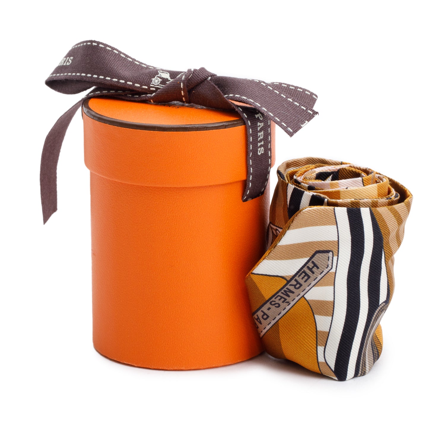 Hermes Brown Multicolor 'Buckle Print' Silk Twilly w/ Box