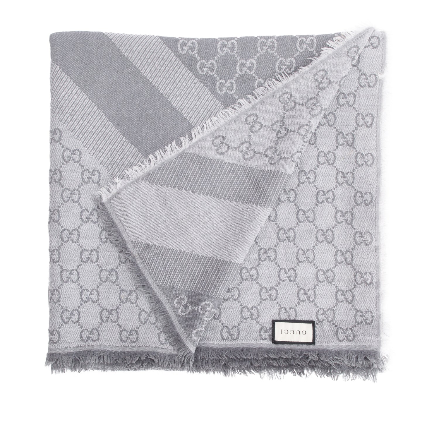 Gucci Grey GG Jacquard Wool Silk Shawl Scarf