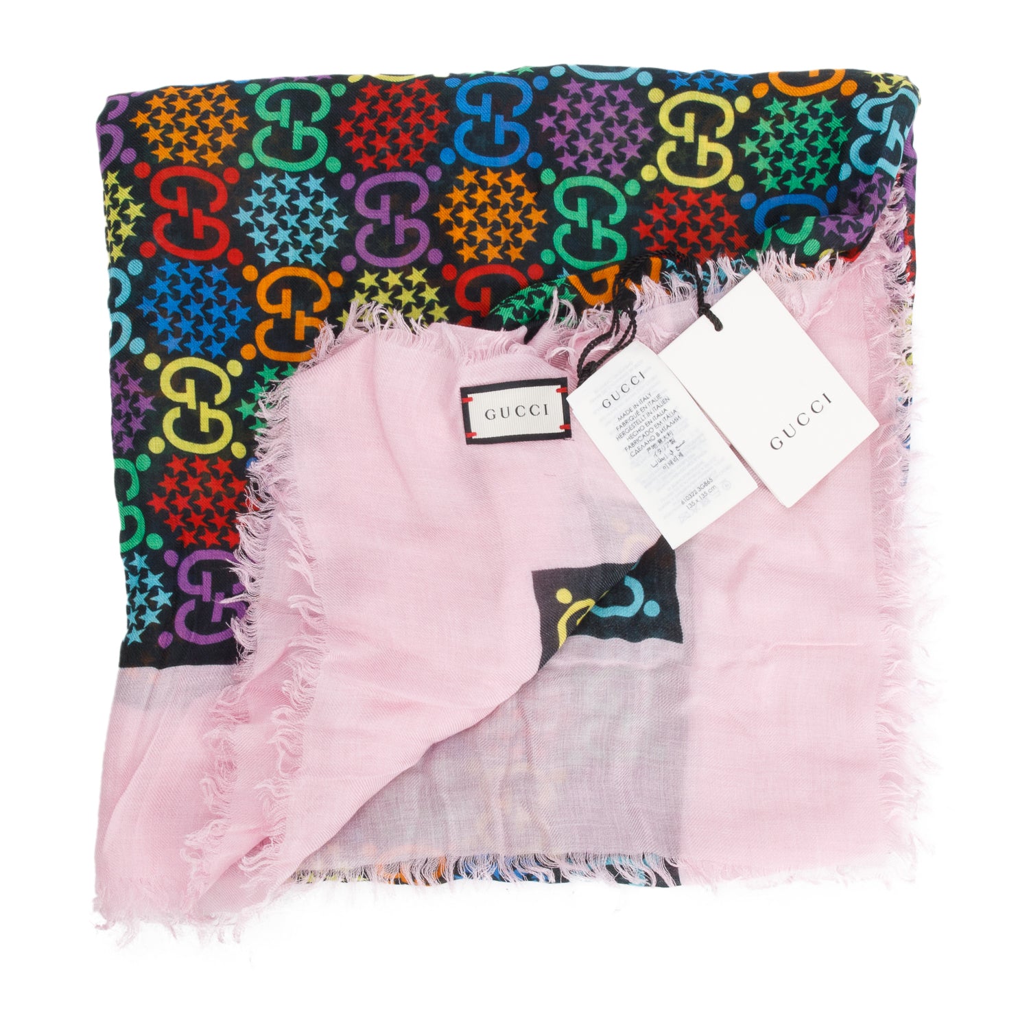 Gucci Black/Pink Multicolor Lady GG Psychedelic Silk Square Scarf