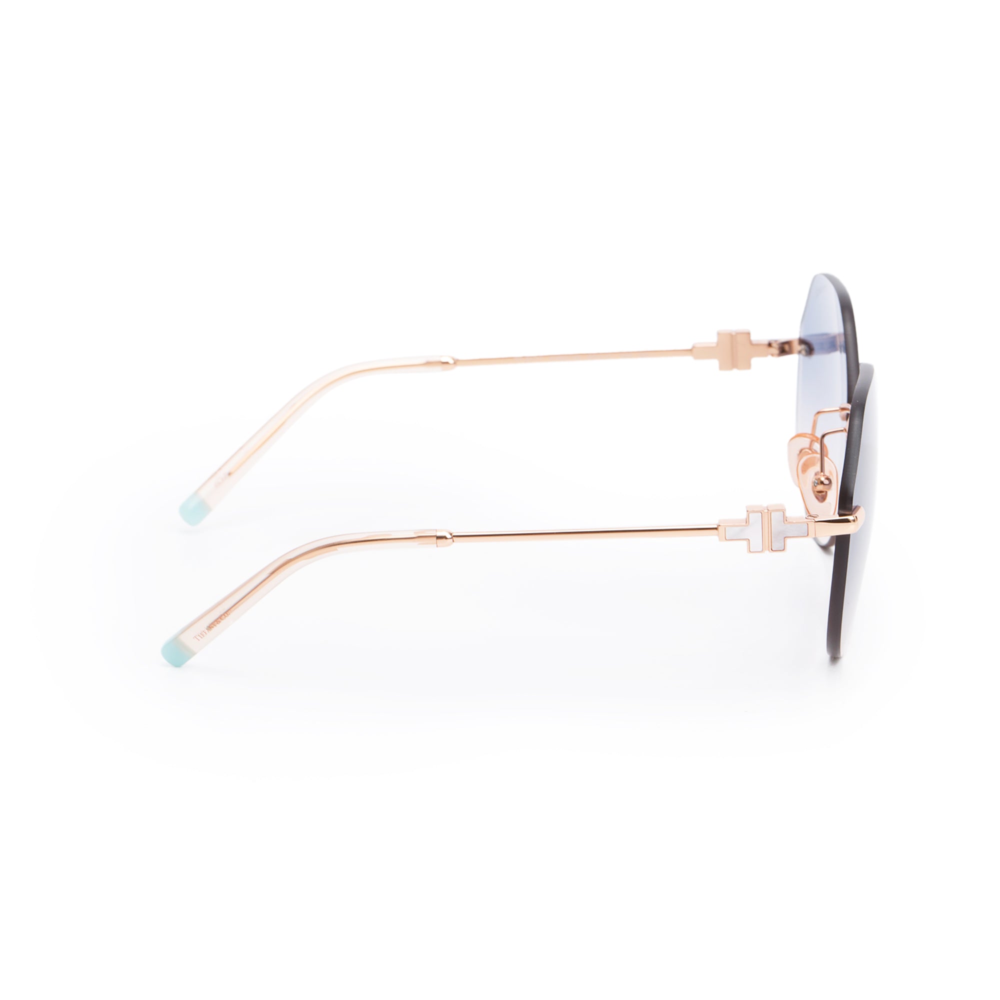 Tiffany & Co. TF 3077 Rose Gold Tone Metal Mother of Pearl T Rimless Sunglasses w/ Box & Case