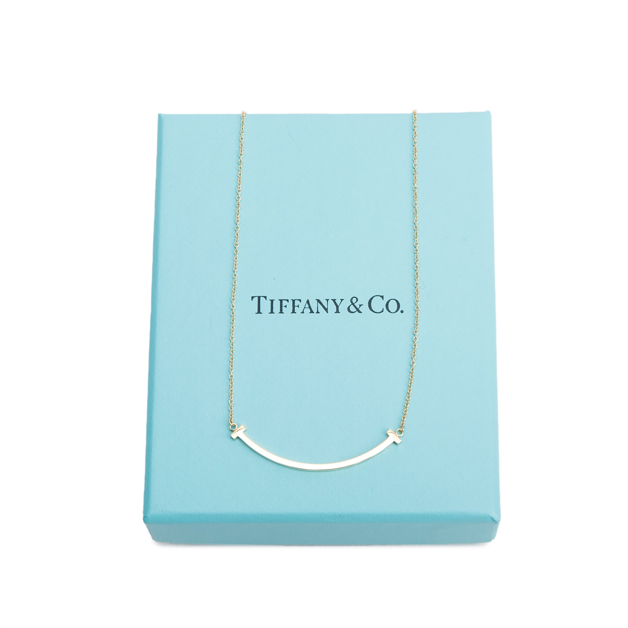 Tiffany & Co. 18k Yellow Gold Small T Smile Pendant Necklace w/ Box