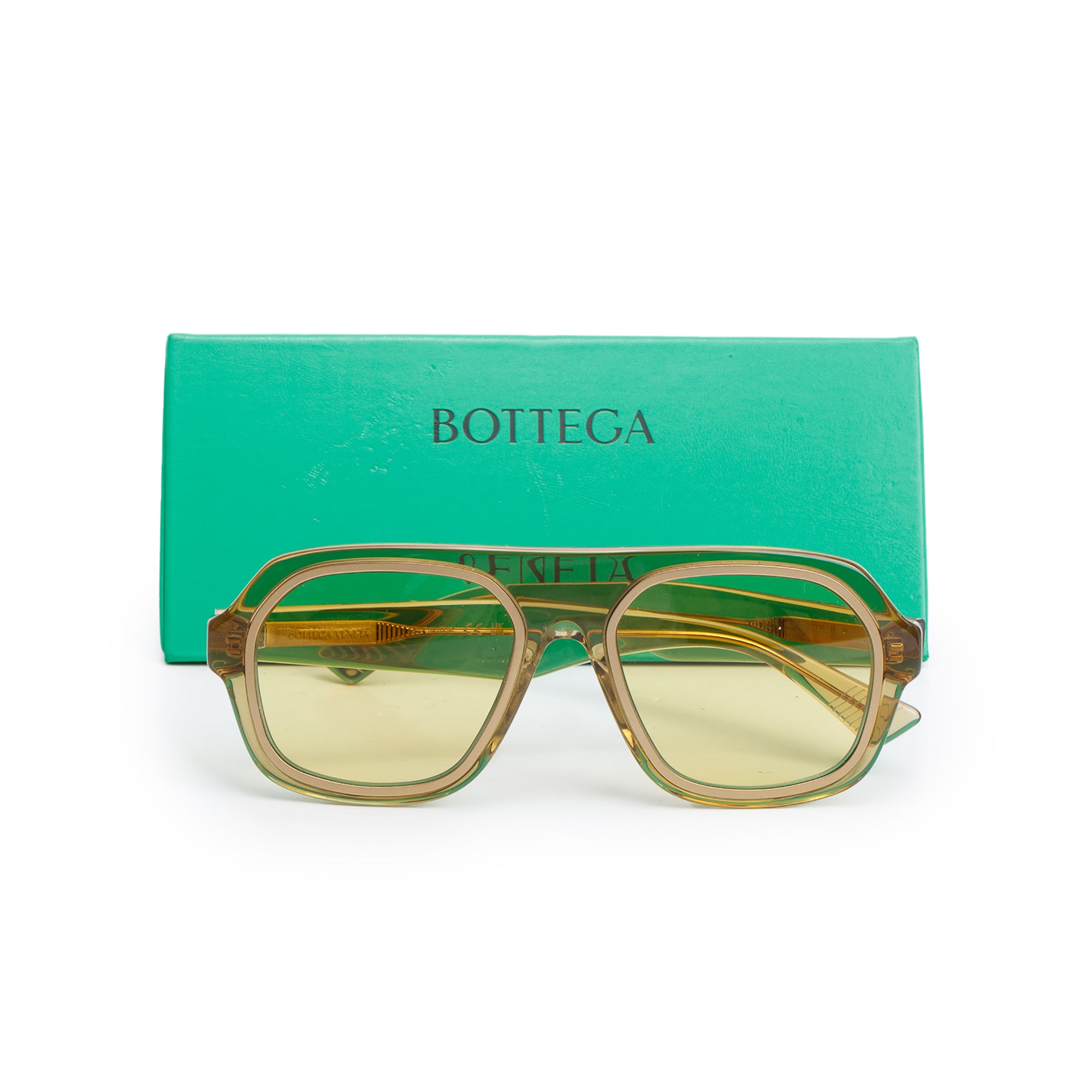 Bottega Veneta BV1217S Brown Transparent Acetate Square Sunglasses w/ Case & Authenticity card