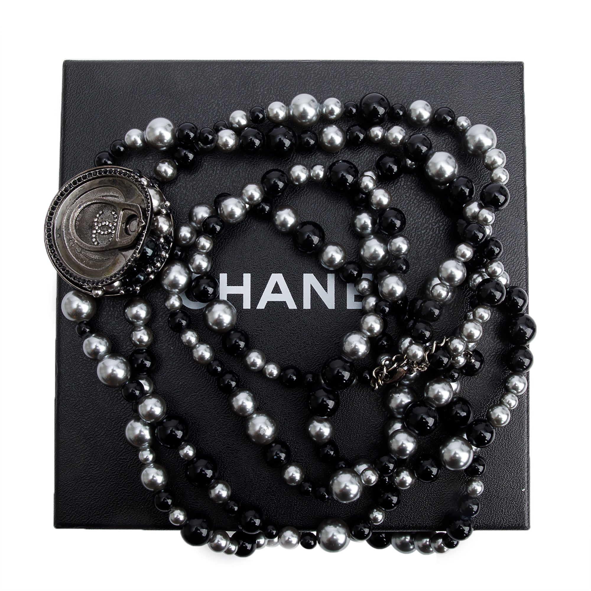 Chanel Ruthenium Faux Pearl & Crystal Supermarket Soup Can Necklace w/ Box