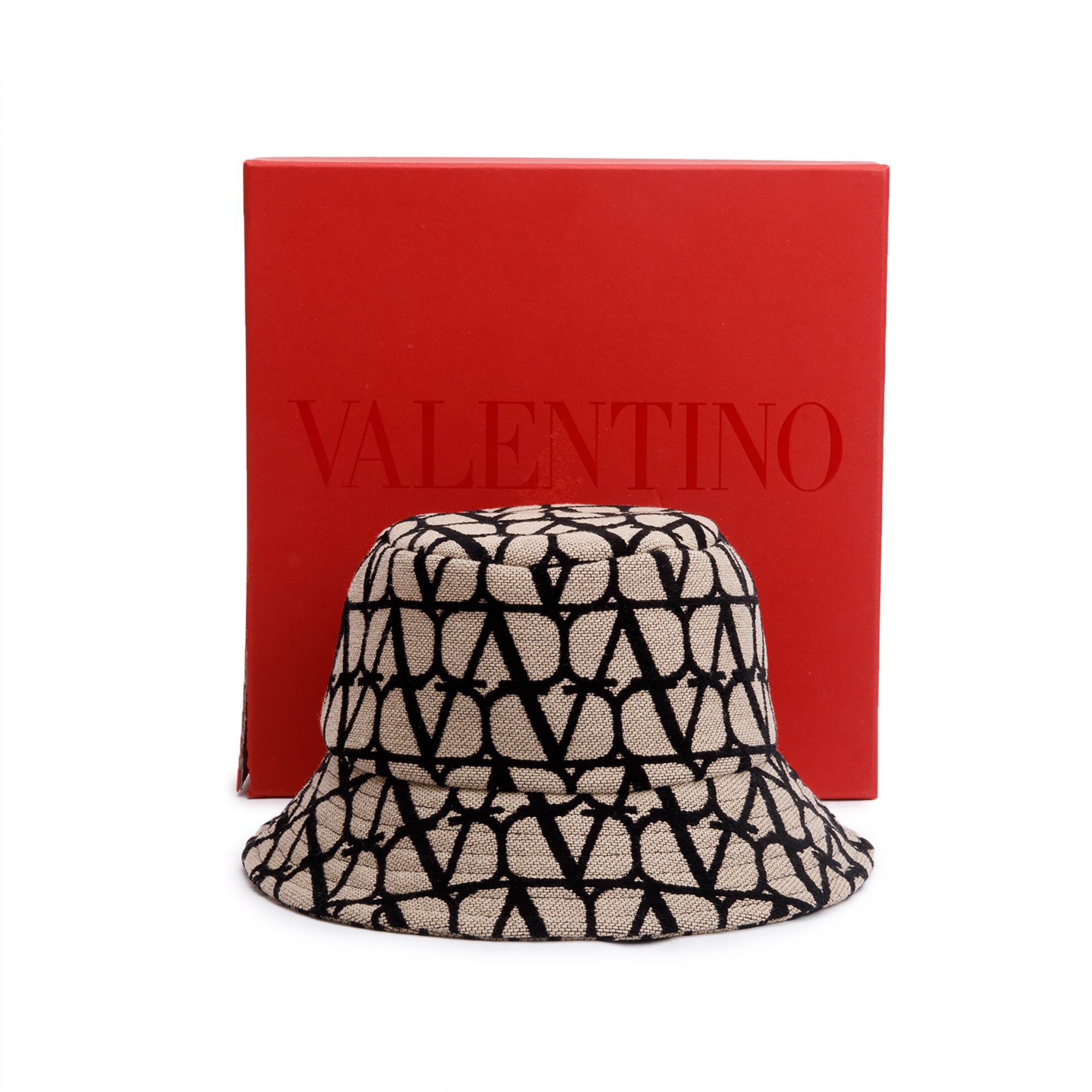 Valentino Beige/Black Iconographe Canvs Bucket Hat w/ Box