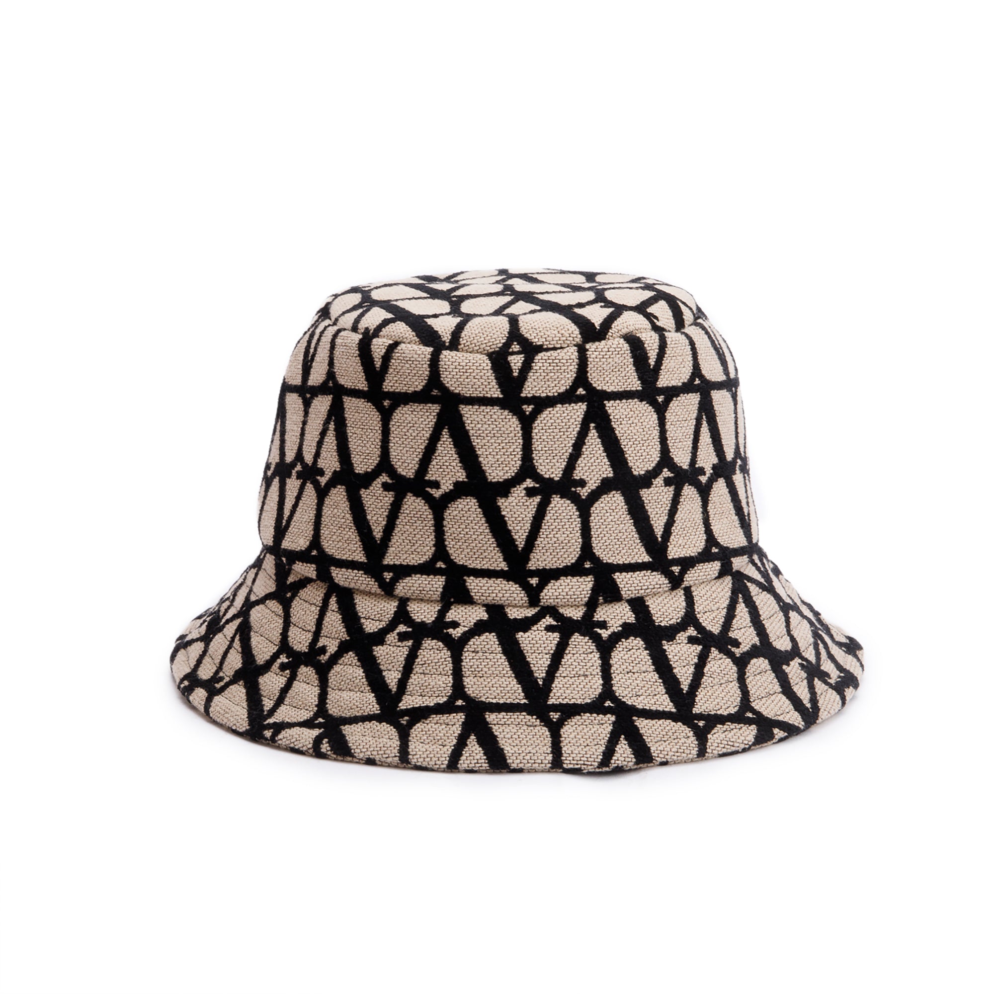 Valentino Beige/Black Iconographe Canvs Bucket Hat w/ Box