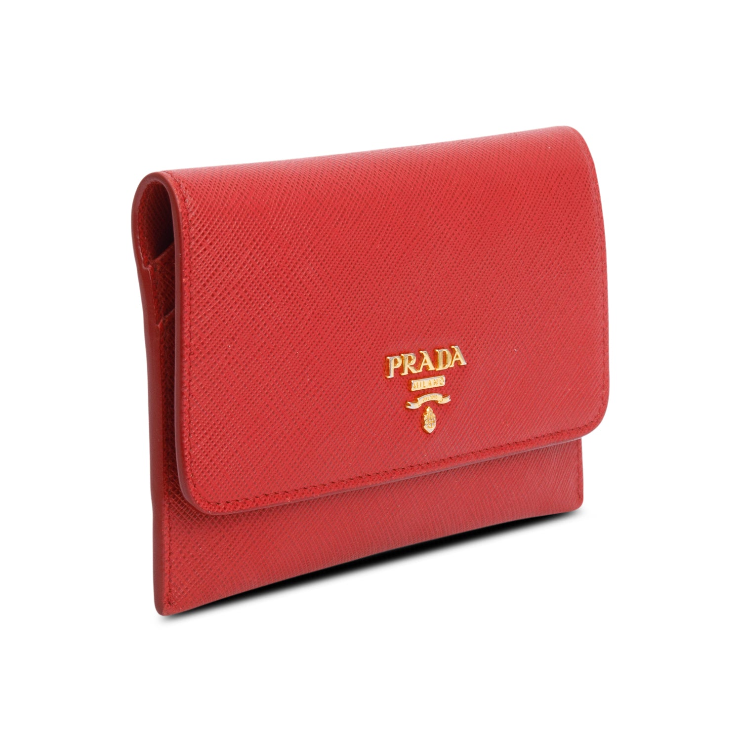 Prada Red Saffiano Metal Leather Hard Holder Flap Wallet w/ Insert