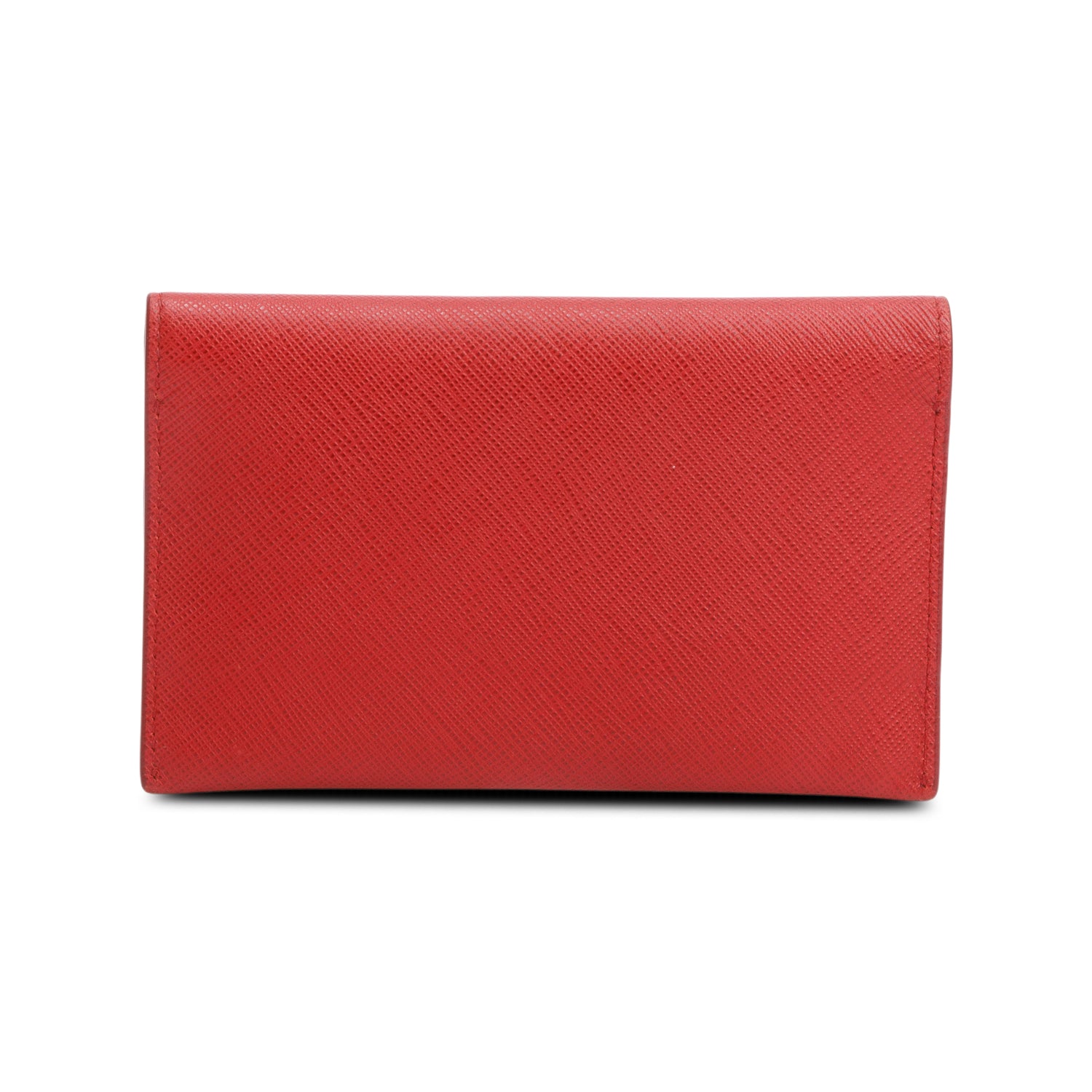 Prada Red Saffiano Metal Leather Hard Holder Flap Wallet w/ Insert