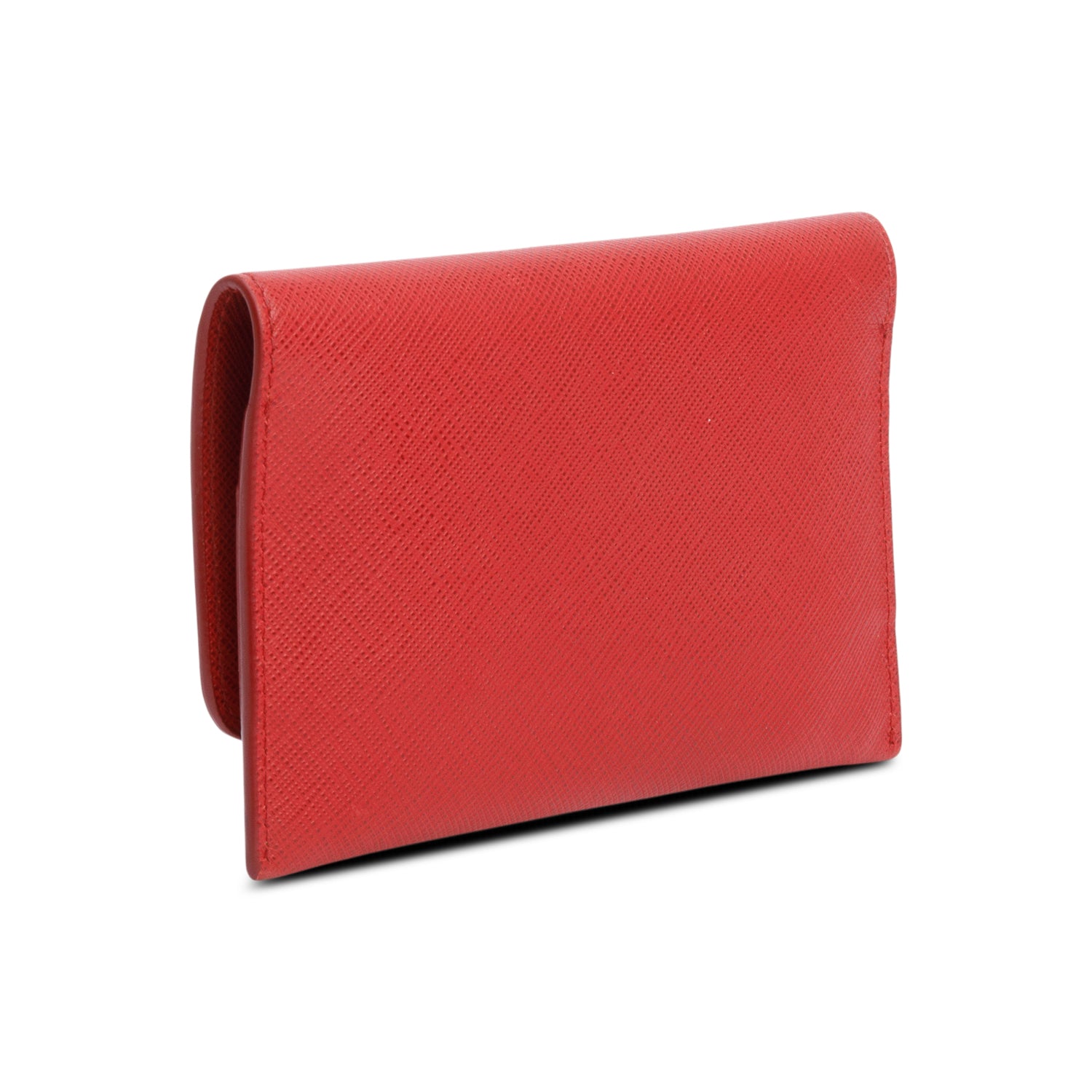 Prada Red Saffiano Metal Leather Hard Holder Flap Wallet w/ Insert