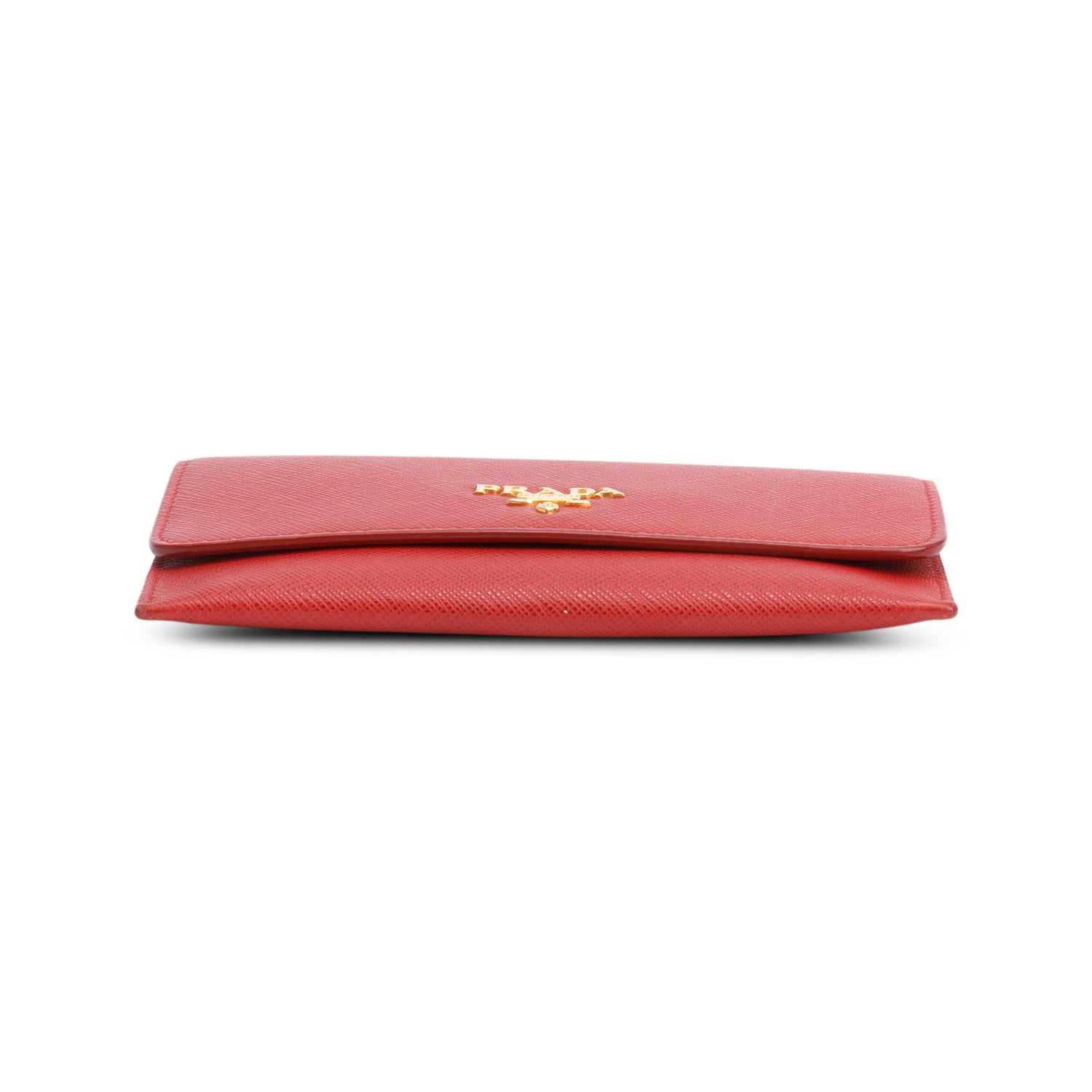 Prada Red Saffiano Metal Leather Hard Holder Flap Wallet w/ Insert