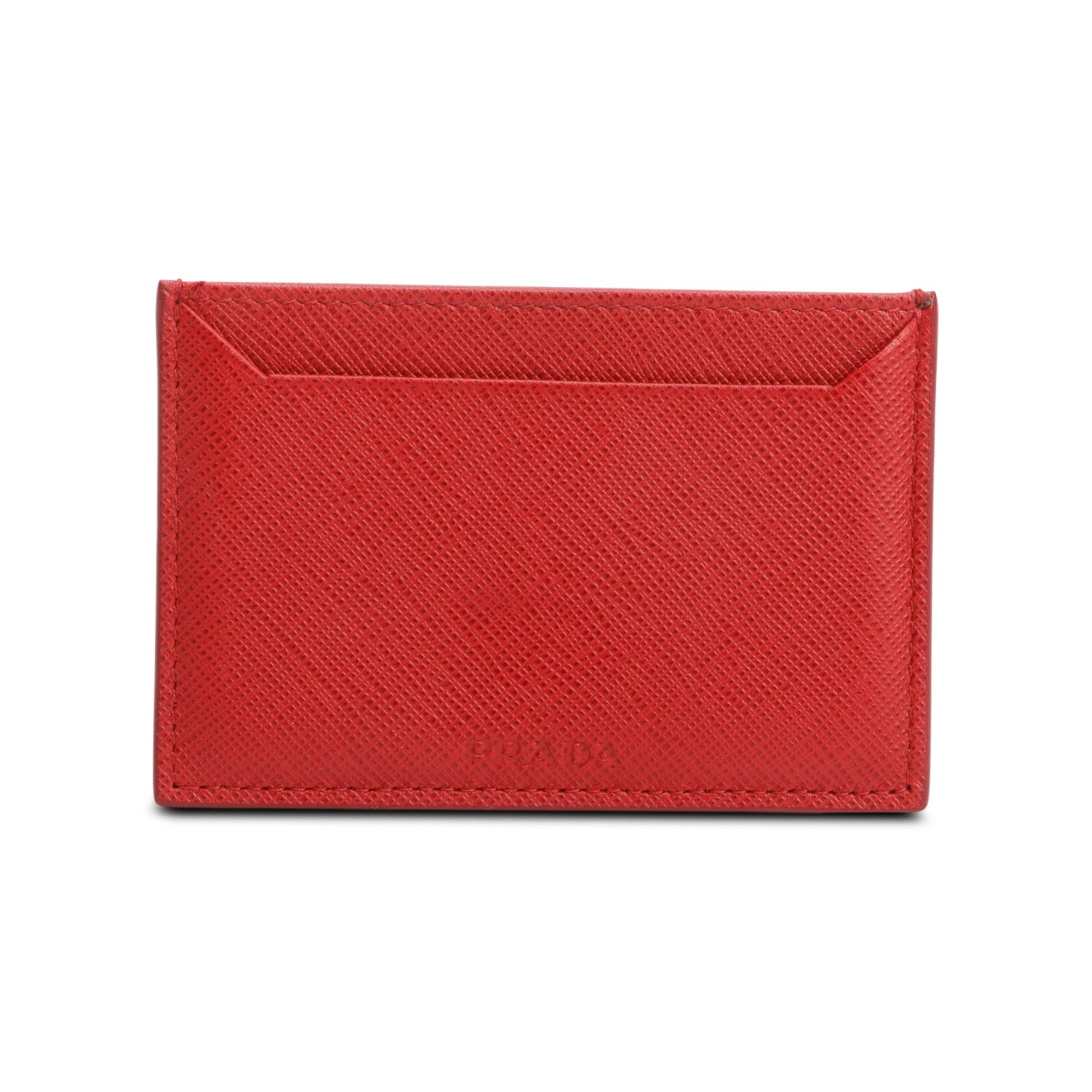 Prada Red Saffiano Metal Leather Hard Holder Flap Wallet w/ Insert