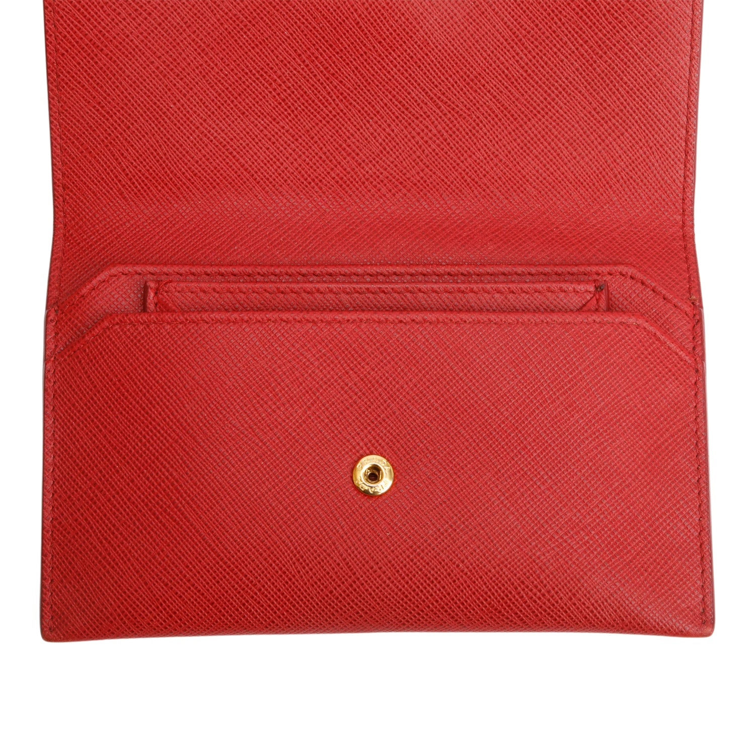 Prada Red Saffiano Metal Leather Hard Holder Flap Wallet w/ Insert