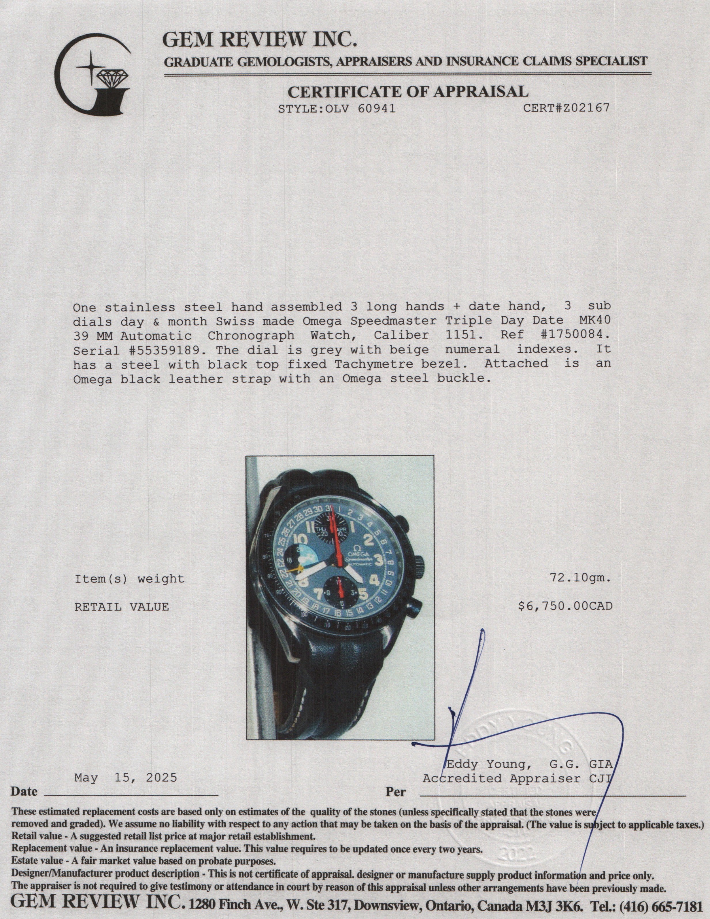 Omega Stainless Steel Speedmaster Triple Day Date MK40 39 MM Automatic Chronograph Watch