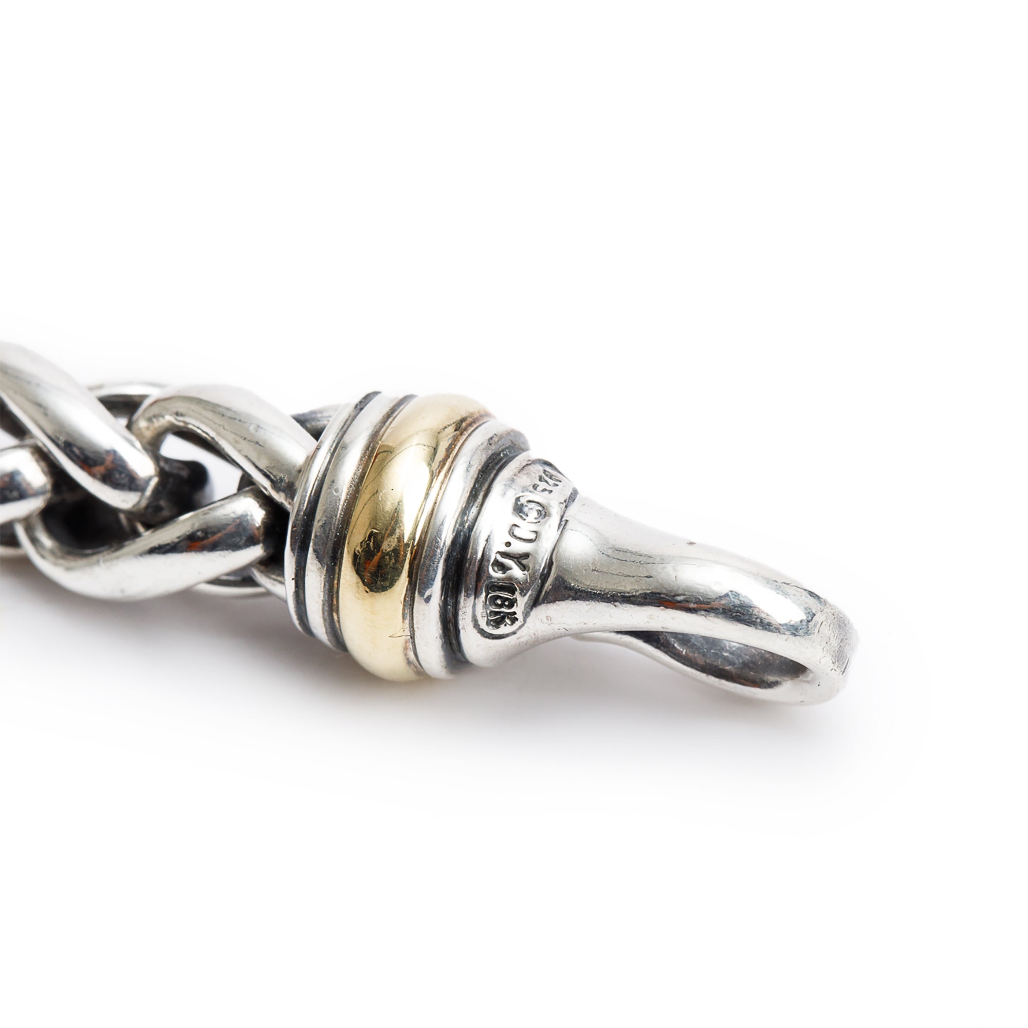 David Yurman Sterling Silver & 18k Yellow Gold 8MM Wheat Chain Link Bracelet
