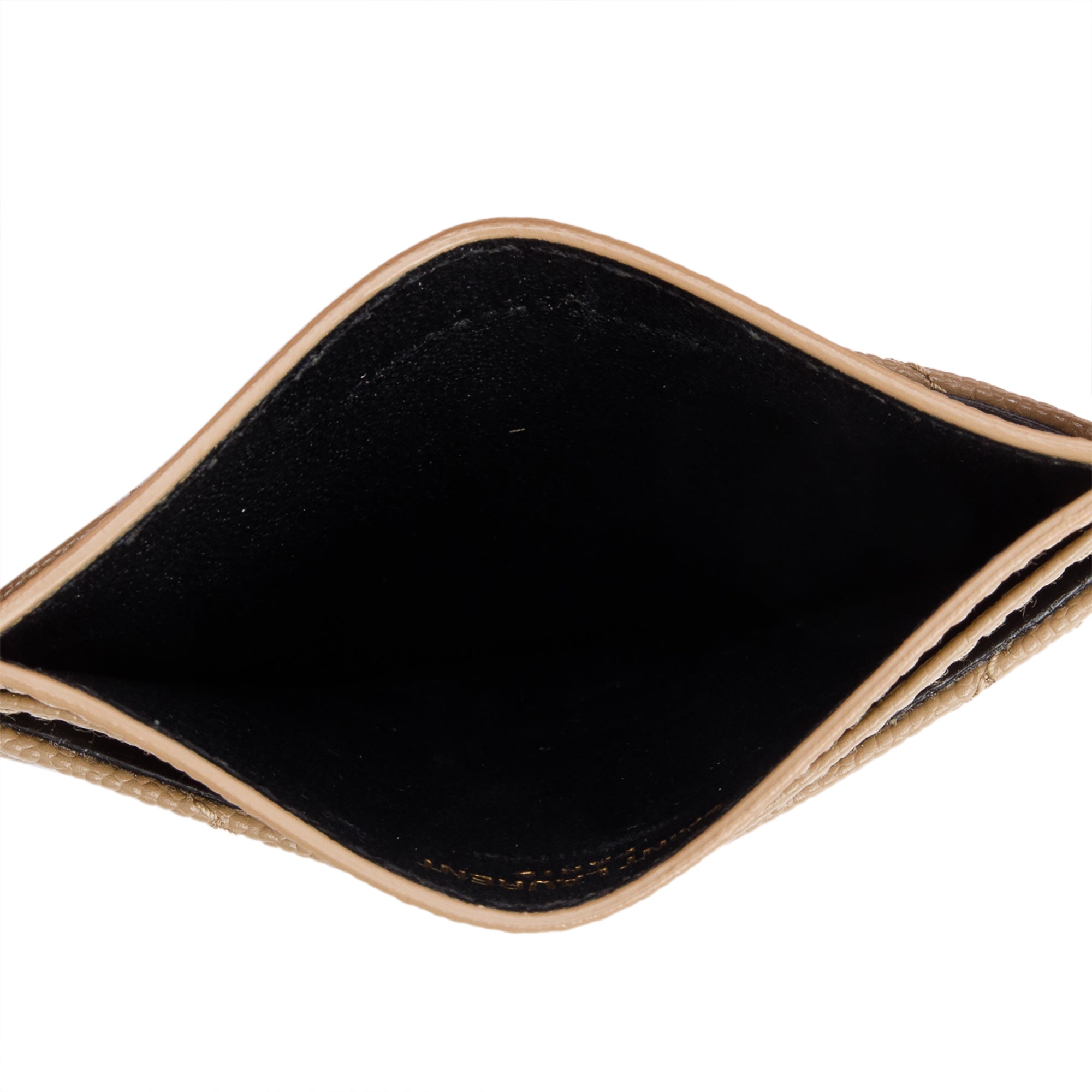Saint Laurent Beige Grain de Poudre Matelasse Chevron Leather Card Case w/ Box
