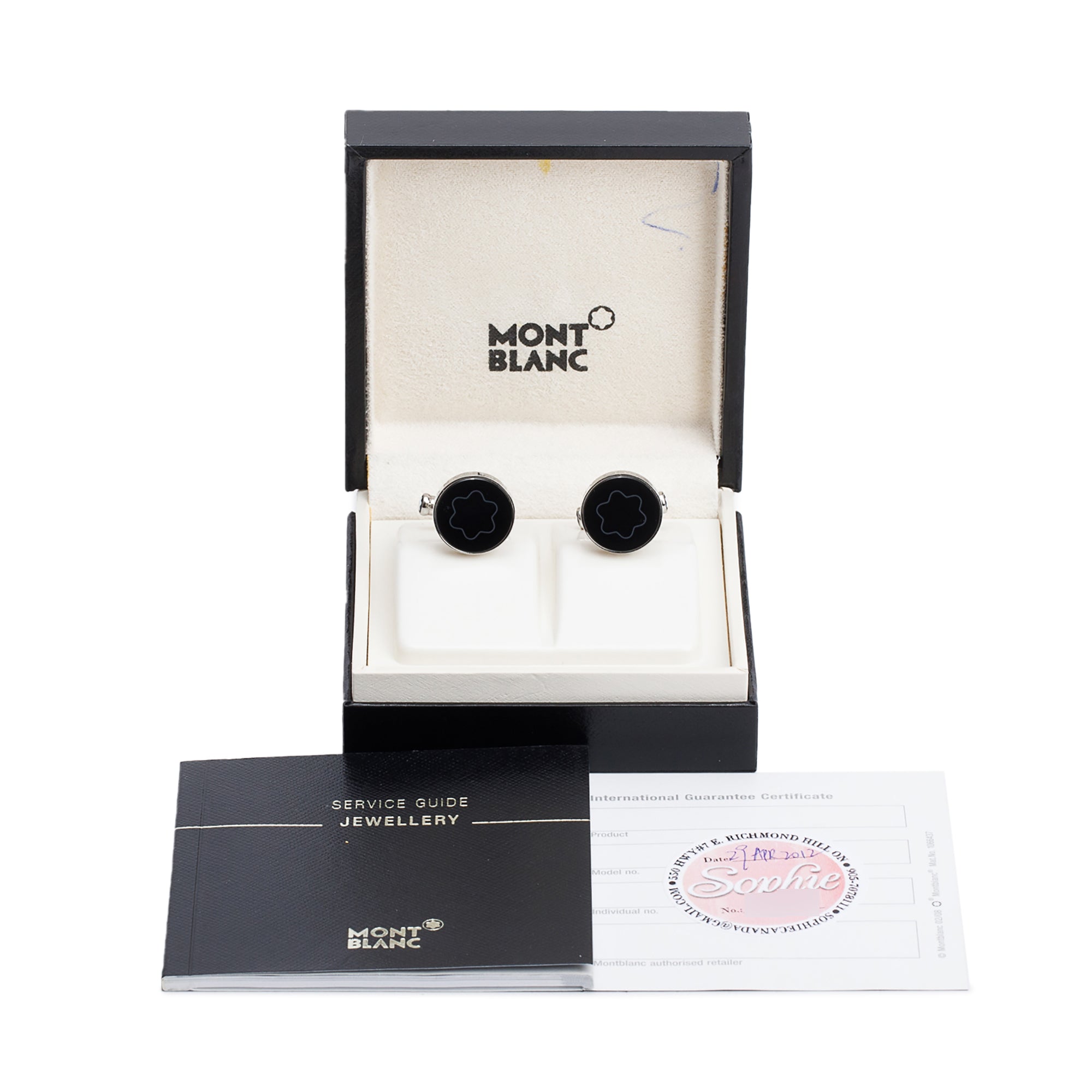 Montblanc Stainless Steel Contemporary Collection Black Sapphire Glass Cufflinks w/ Box