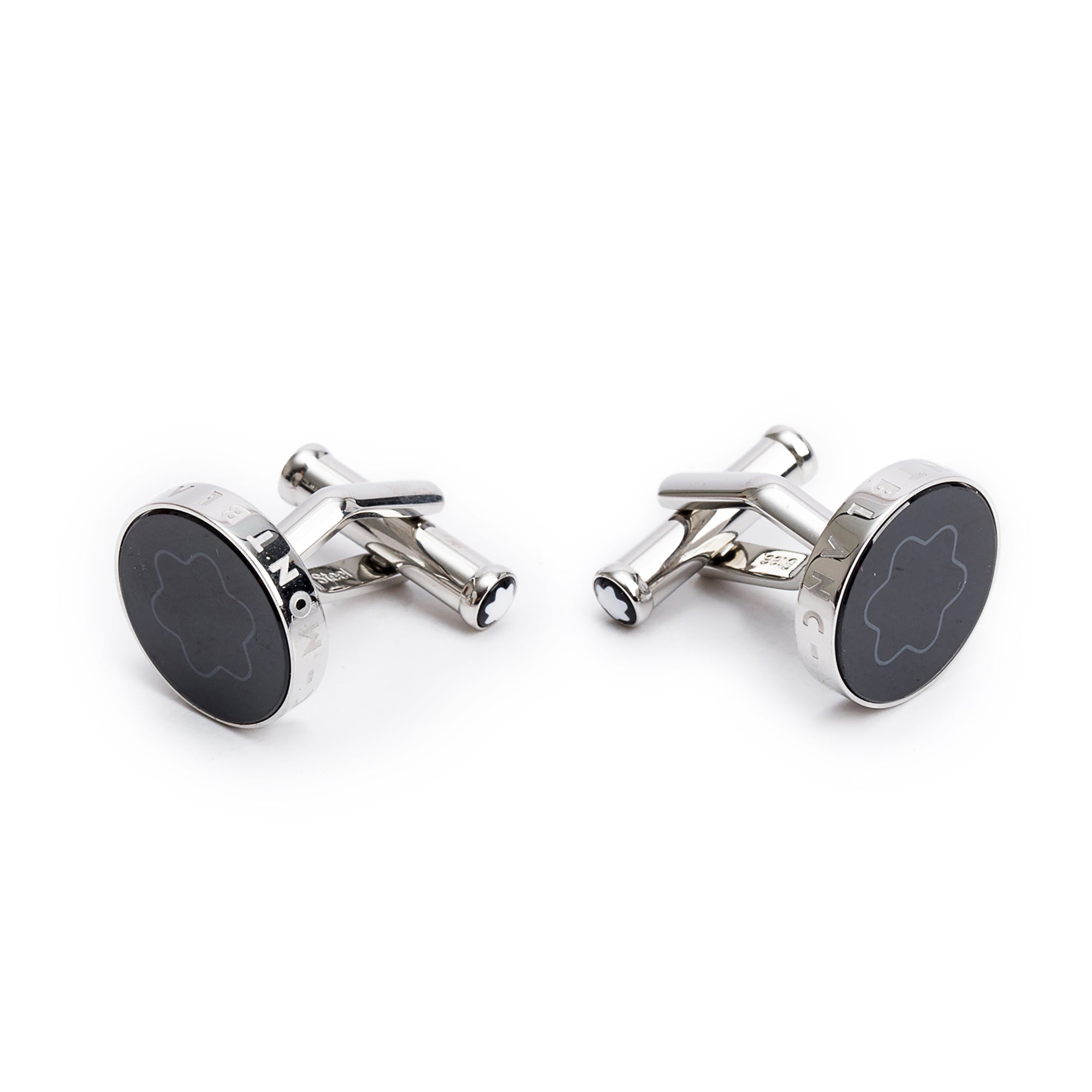 Montblanc Stainless Steel Contemporary Collection Black Sapphire Glass Cufflinks w/ Box