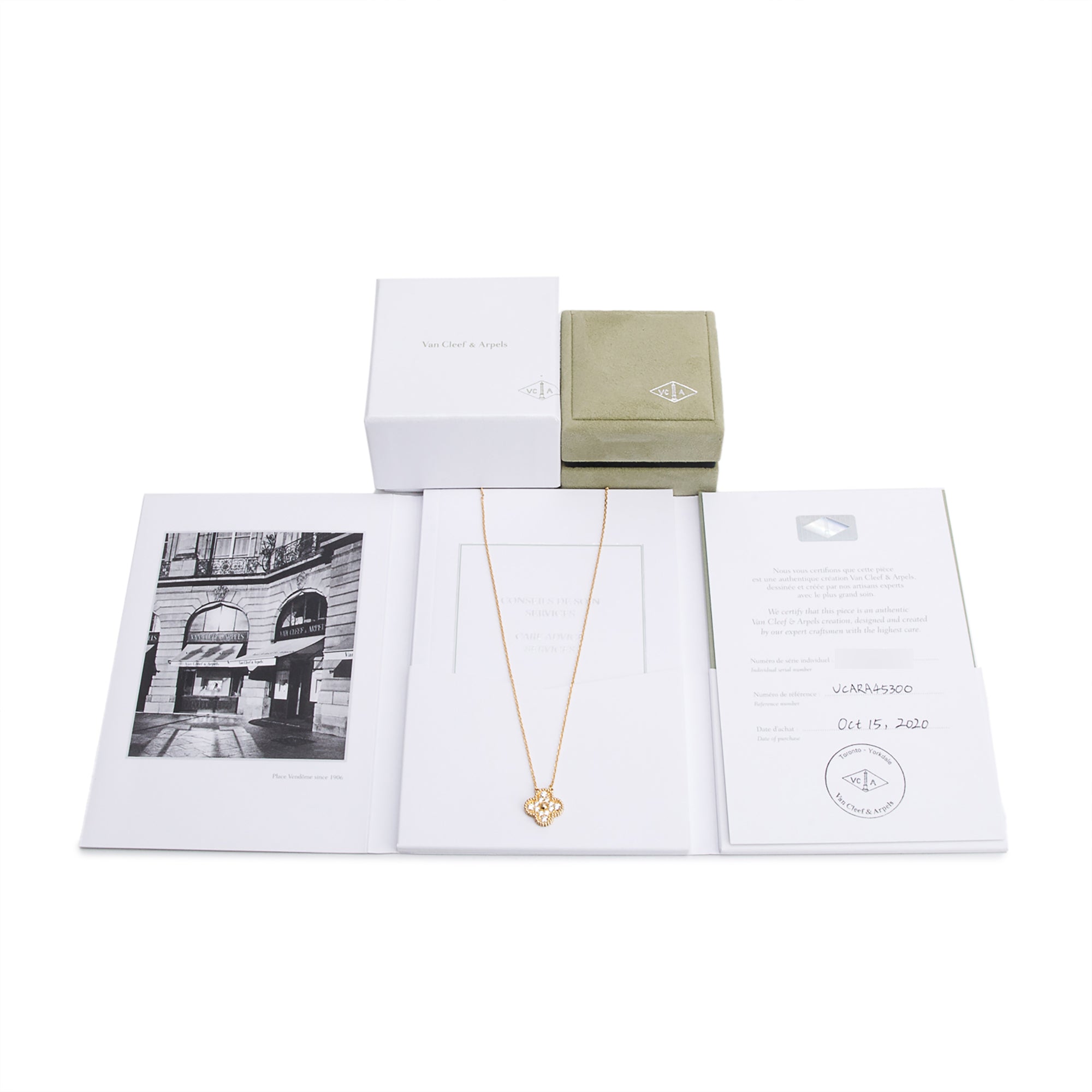 Van Cleef & Arpels 18k Yellow Gold Diamond Vintage Alhambra Pendant Necklace w/ Box & Certificate