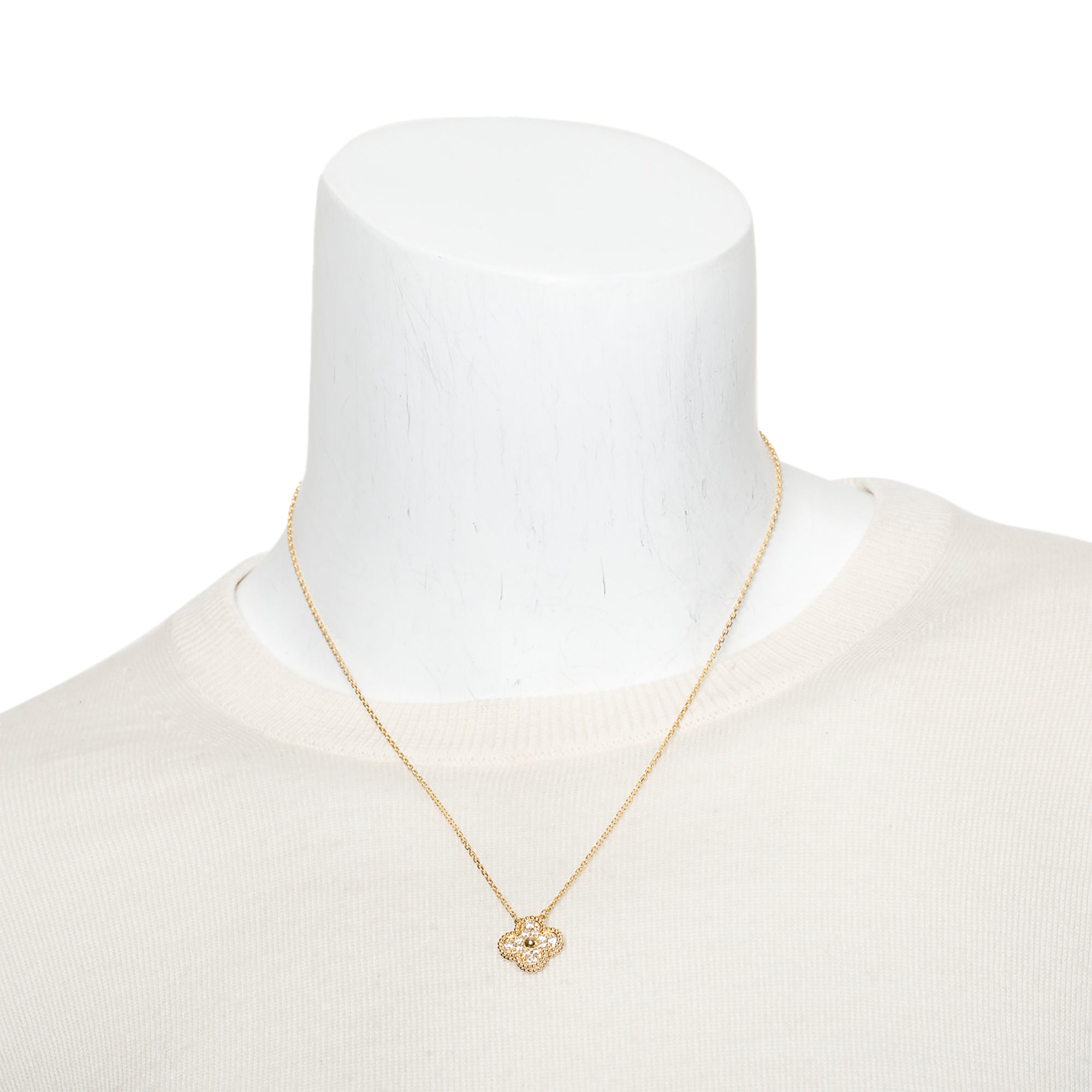 Van Cleef & Arpels 18k Yellow Gold Diamond Vintage Alhambra Pendant Necklace w/ Box & Certificate