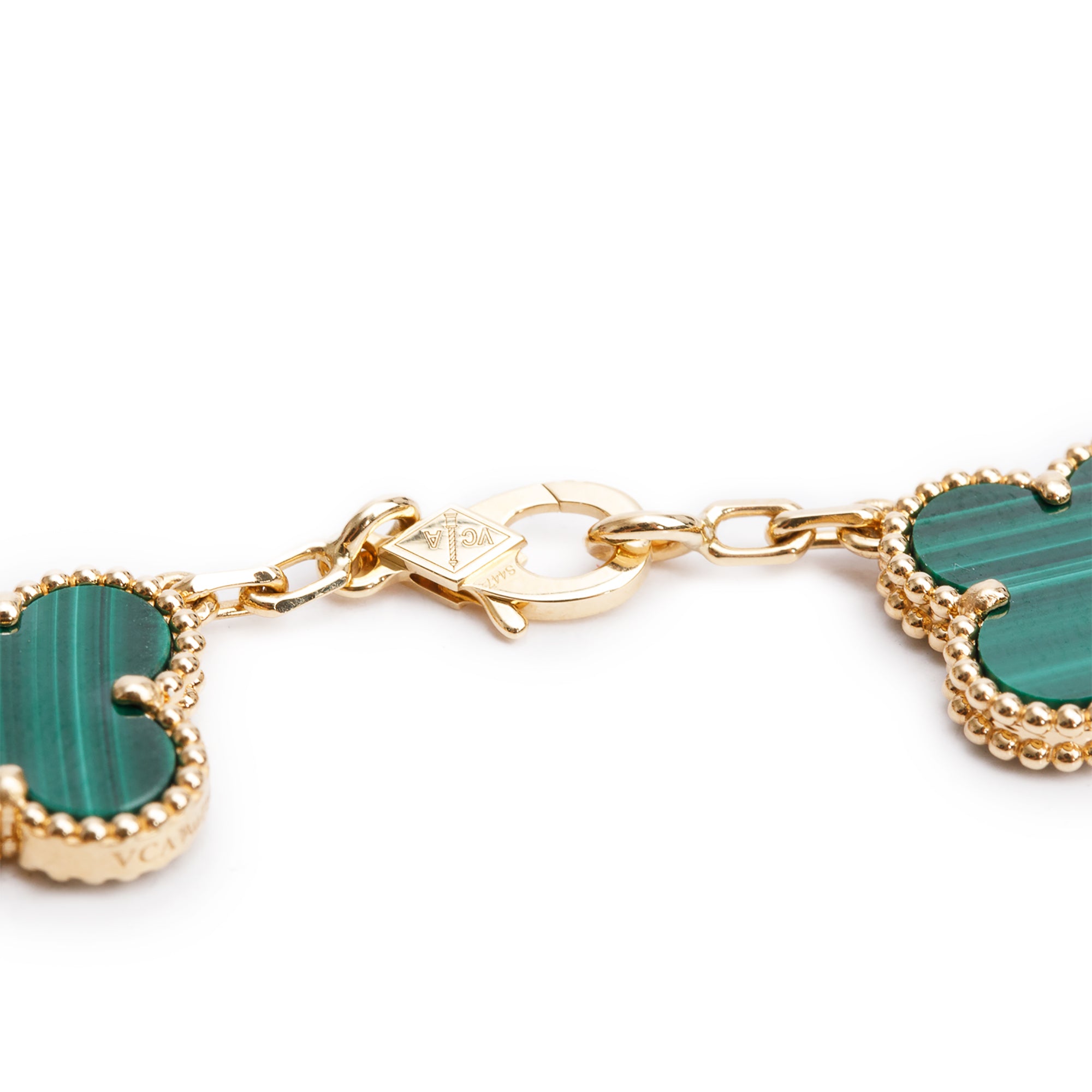 Van Cleef & Arpels 2024 18k Yellow Gold Vintage 5 Motif Malachite Bracelet w/ Box & Certificate