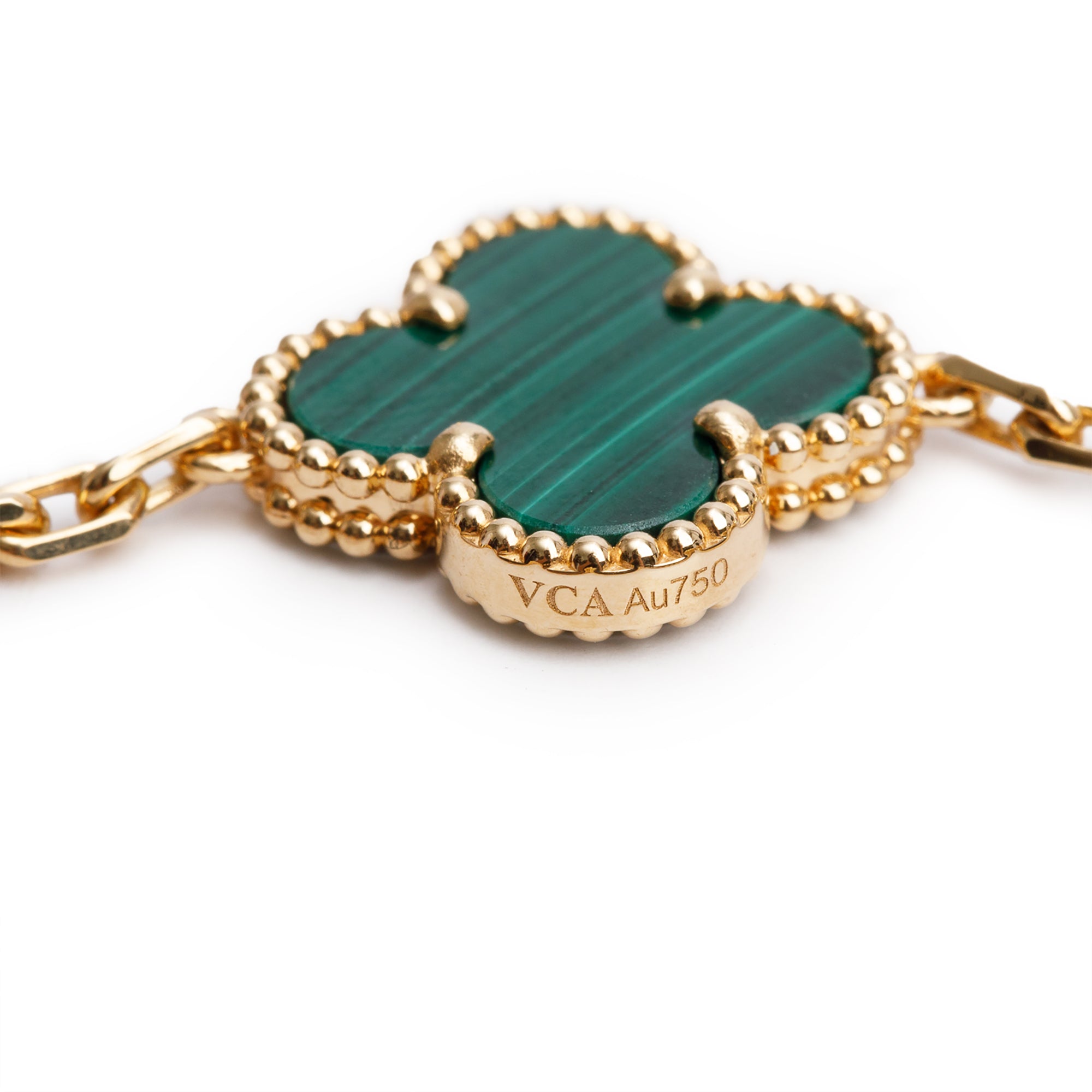 Van Cleef & Arpels 2024 18k Yellow Gold Vintage 5 Motif Malachite Bracelet w/ Box & Certificate