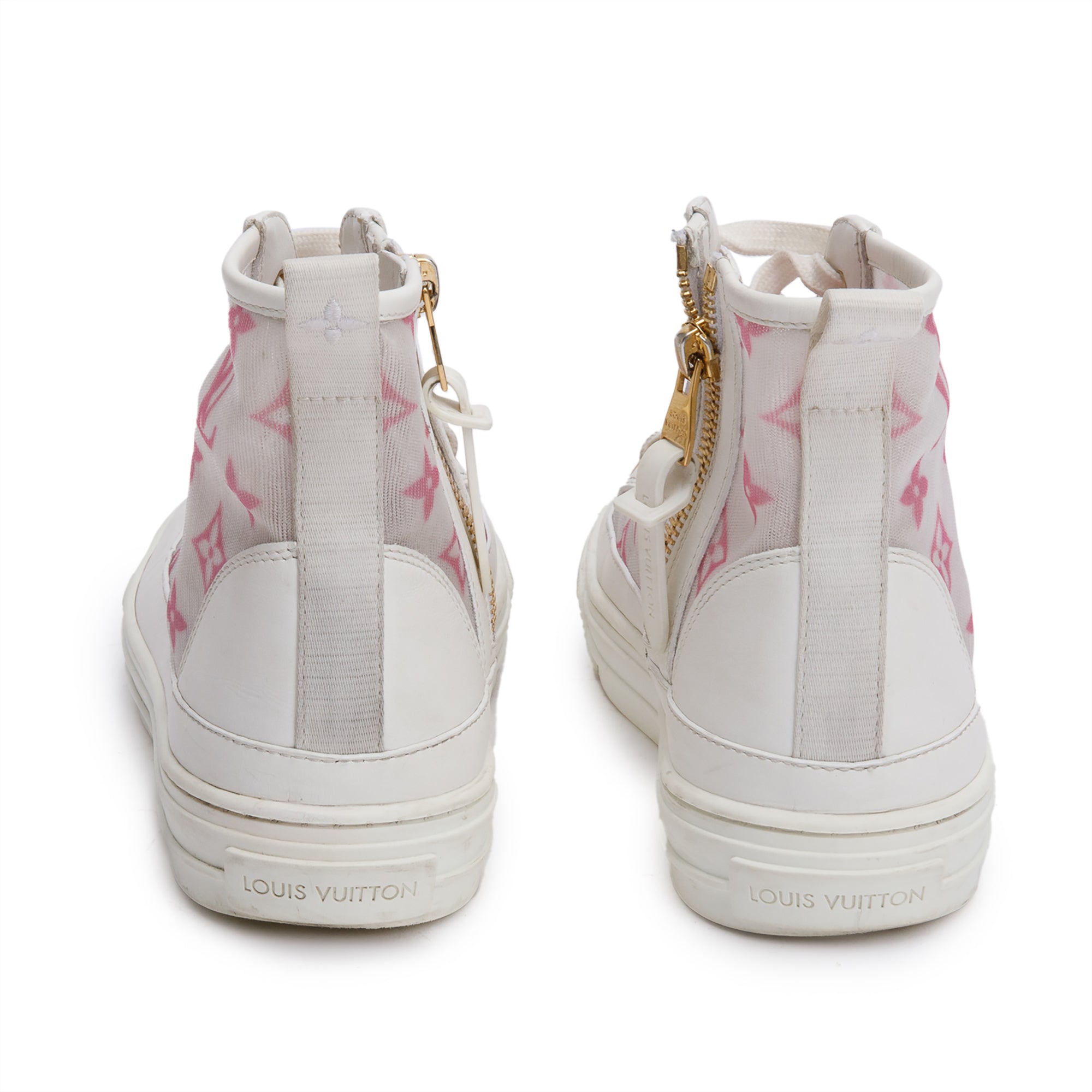Louis Vuitton 2020 White Leather Pink Monogram Mesh Stellar Sneakers, Size 36