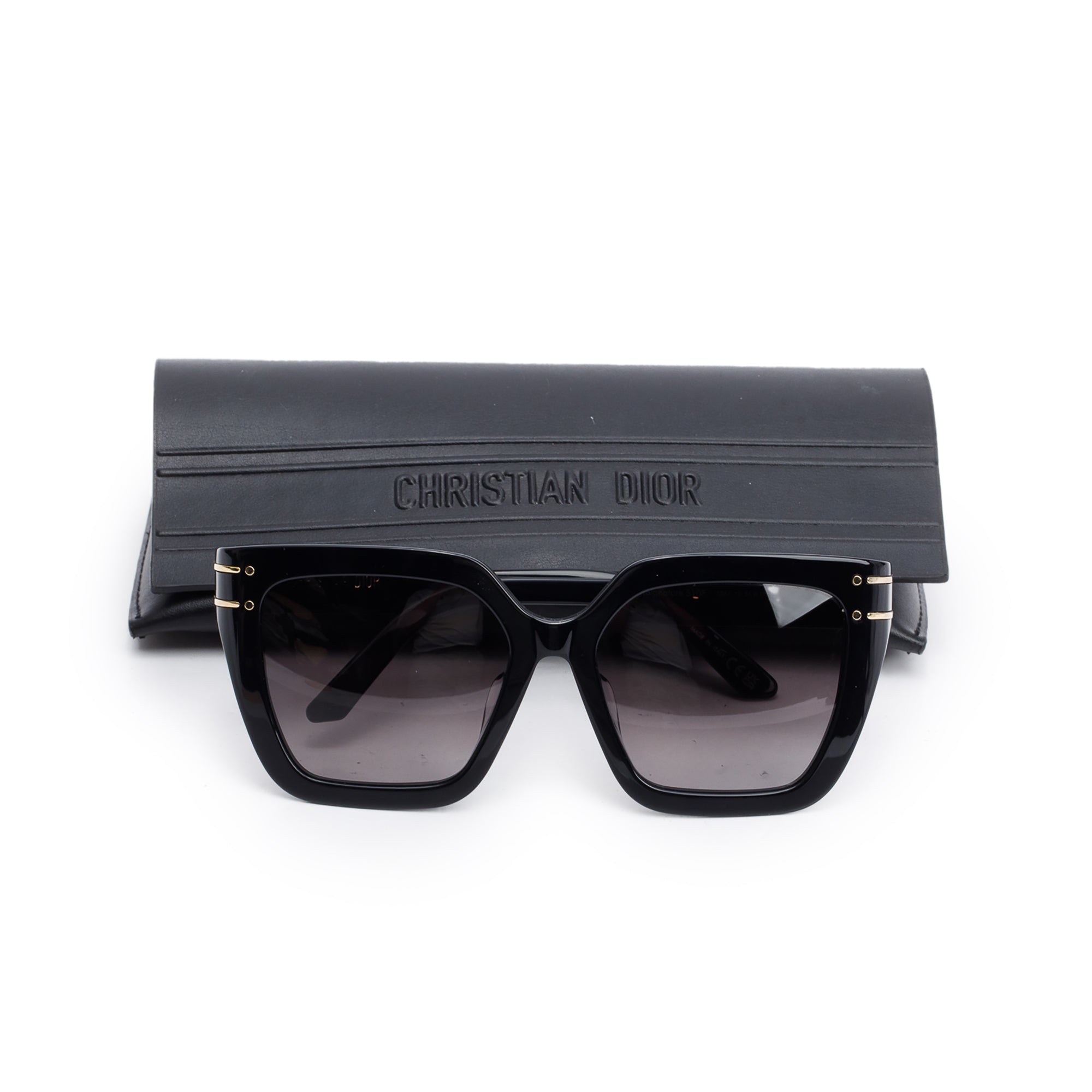 Christian Dior Black Acetate DiorSignature S10F Square Sunglasses w/ Case