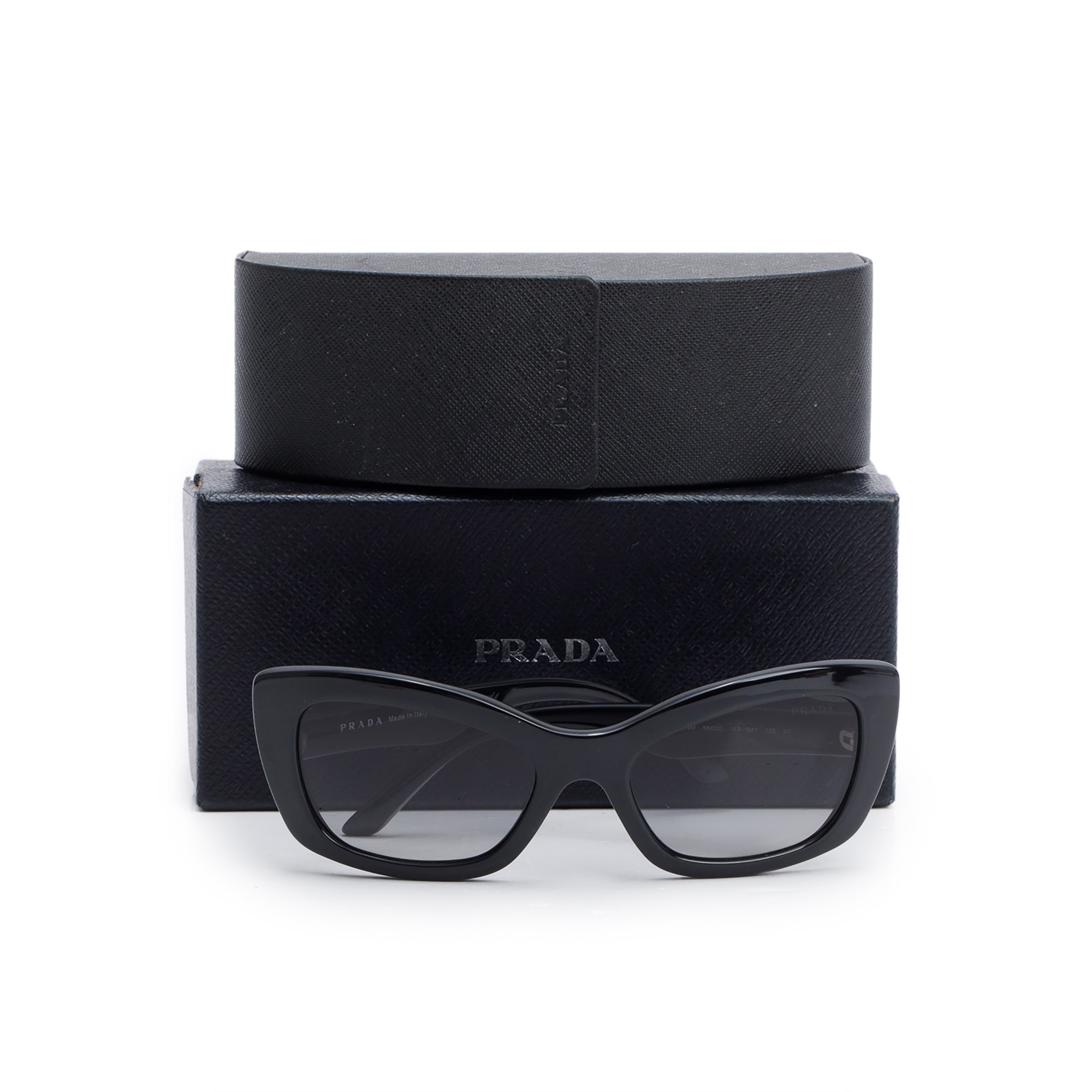 Prada SPR 19M Black Acetate Cat Eye Sunglasses w/ Box & Case