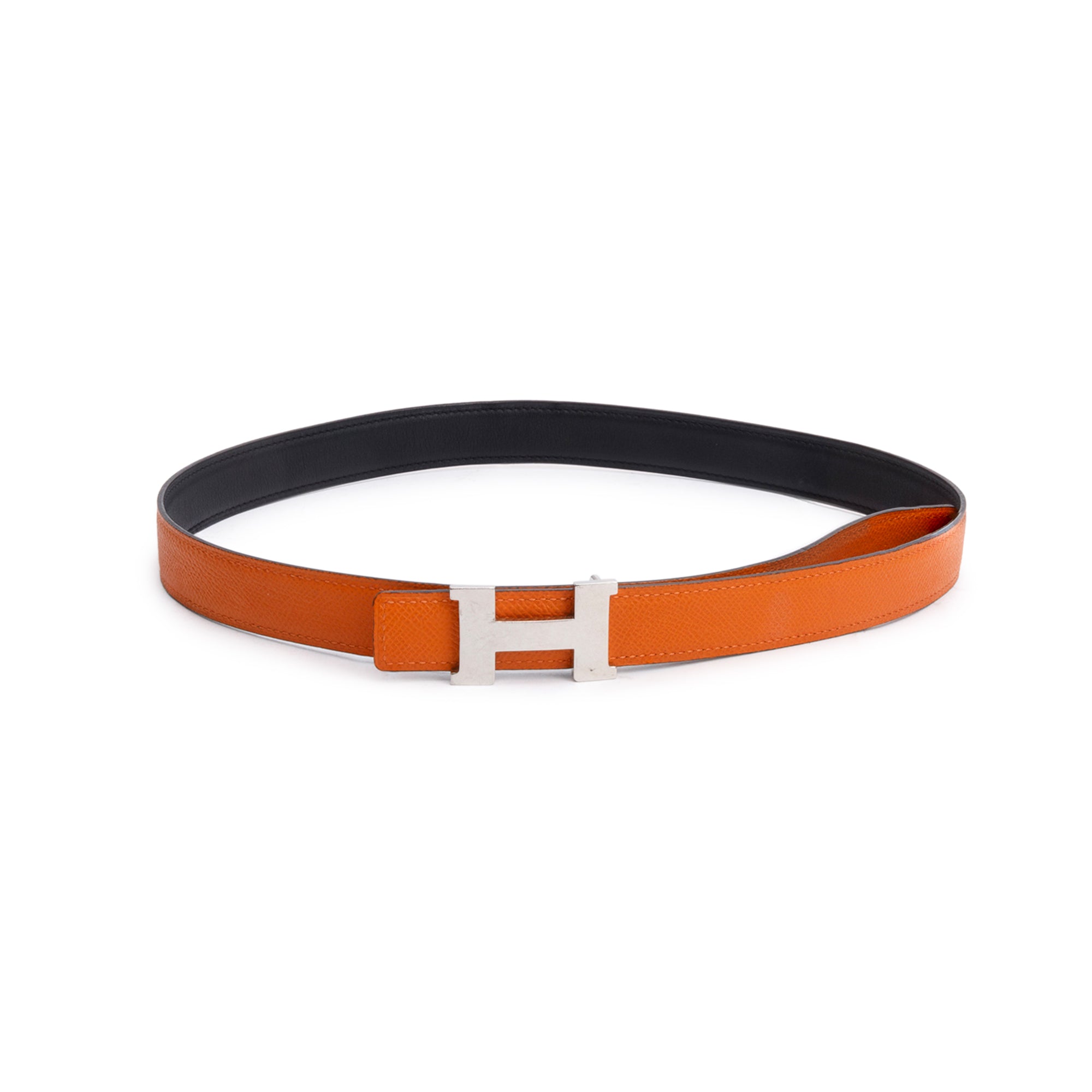 Hermes Noir/Orange Swift & Epsom Leather Reversible 24 MM Palladium Plated Mini H Belt Kit