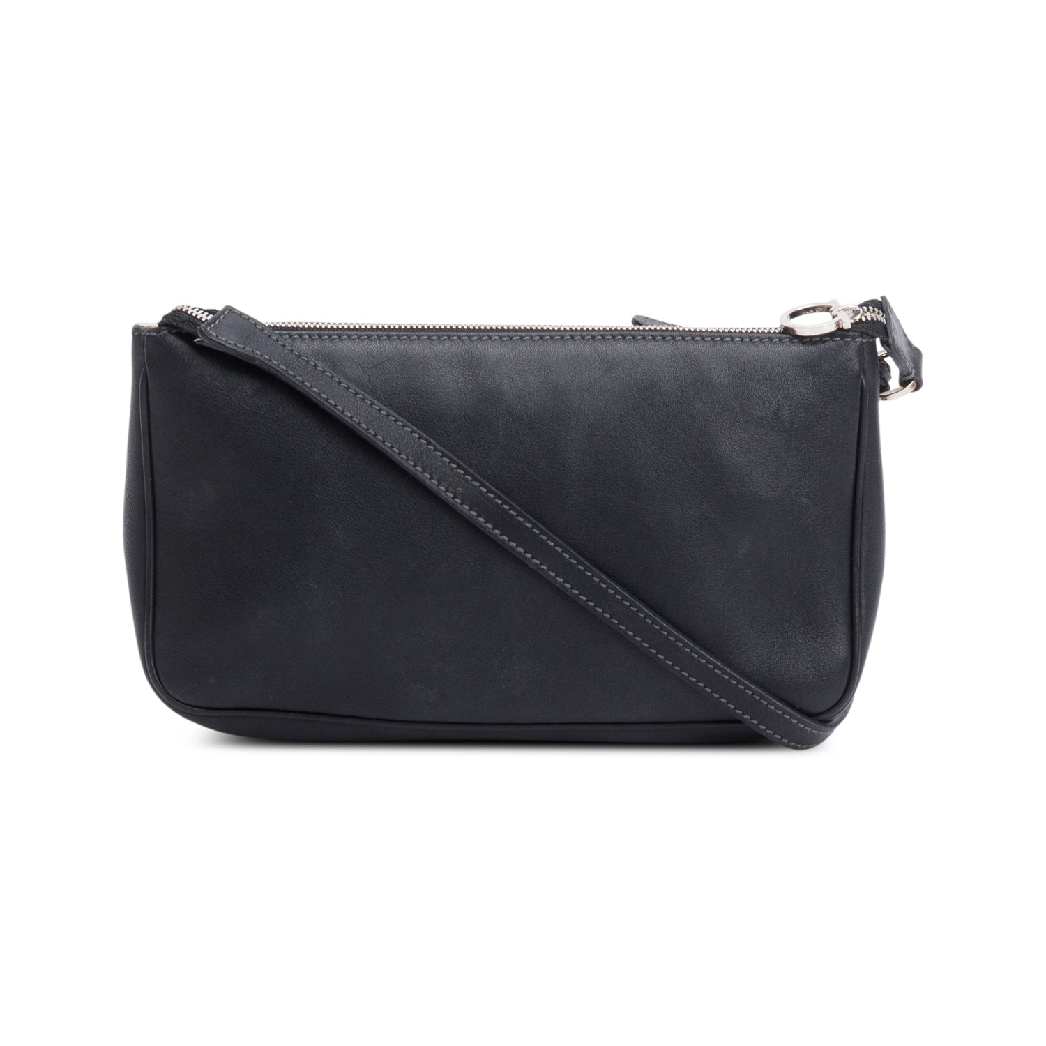 Ferragamo Black Leather Double Gancini Mini Pochetter Bag
