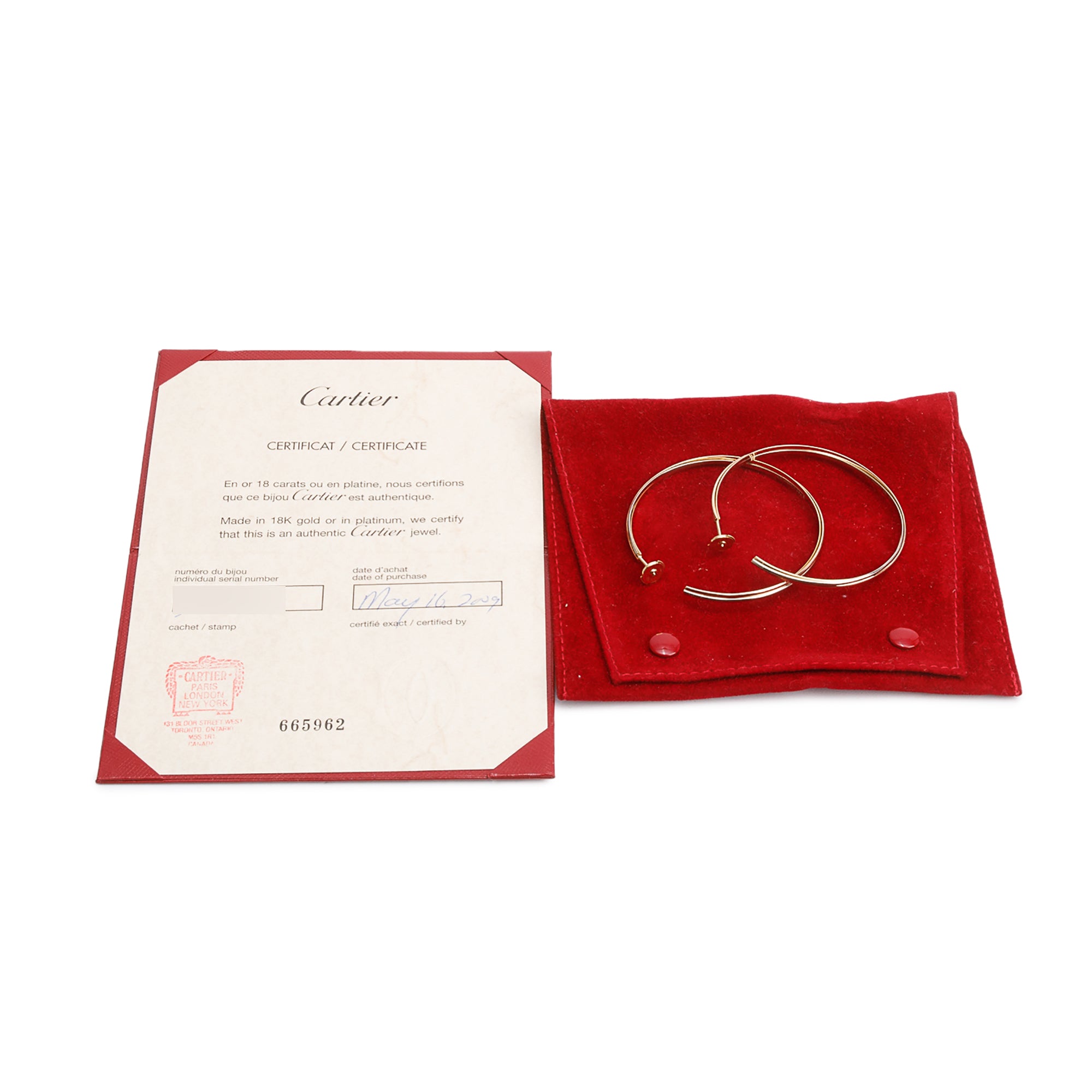 Cartier 18k Yellow, White & Rose Gold Trinity Large Hoop Earrings w/ Certificate