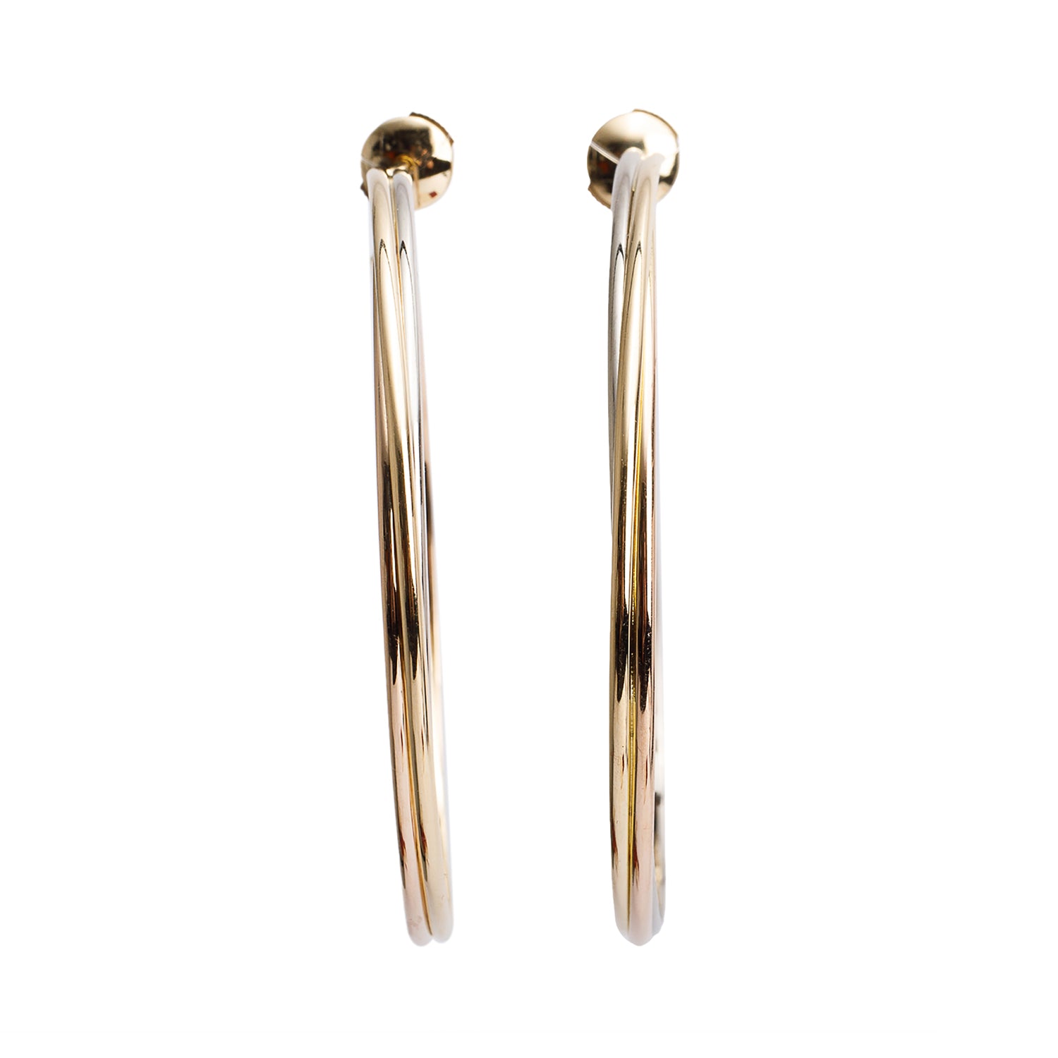 Cartier 18k Yellow, White & Rose Gold Trinity Large Hoop Earrings w/ Certificate