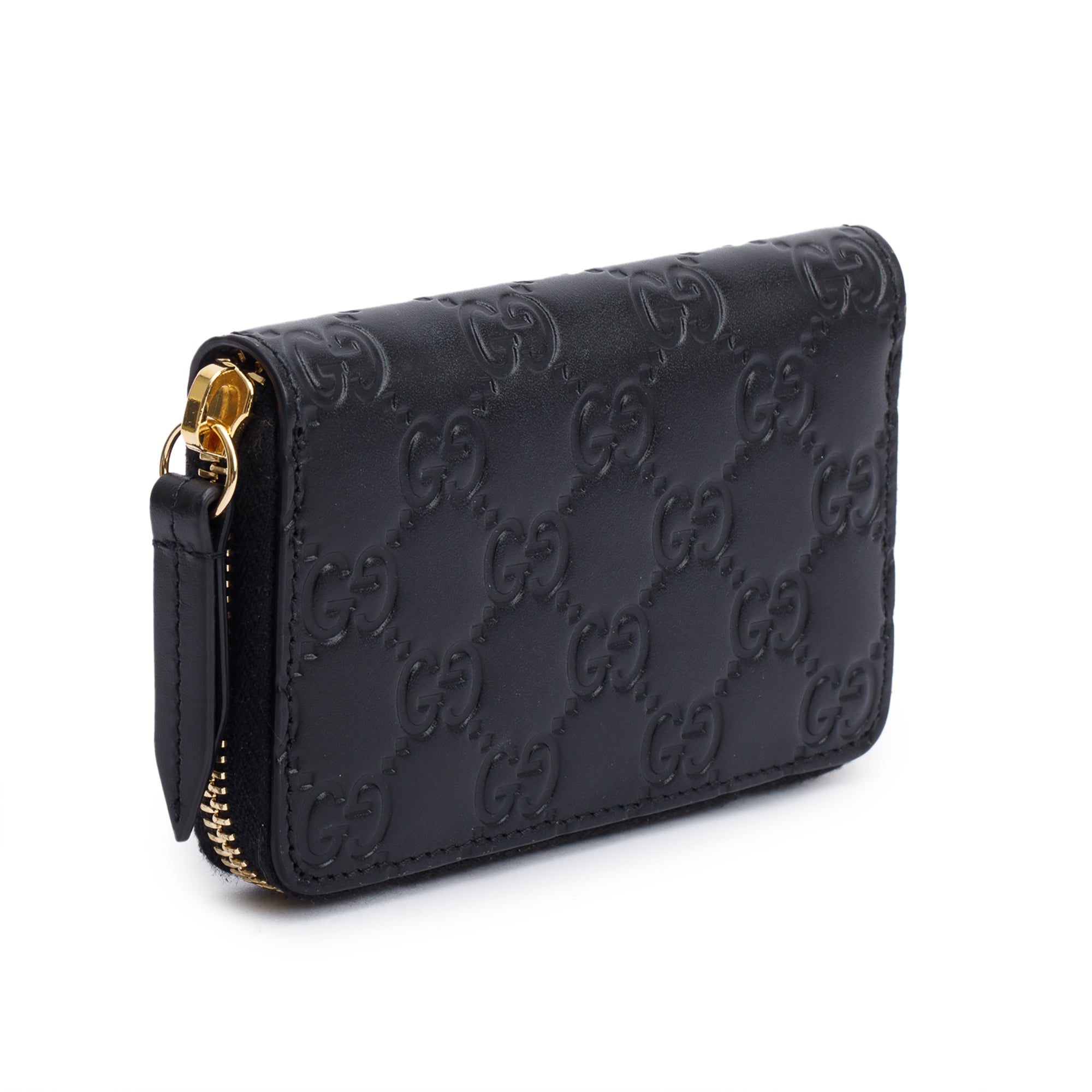 Gucci Black Guccissima Leather Zip Around Card Case w/ Box & Receipt