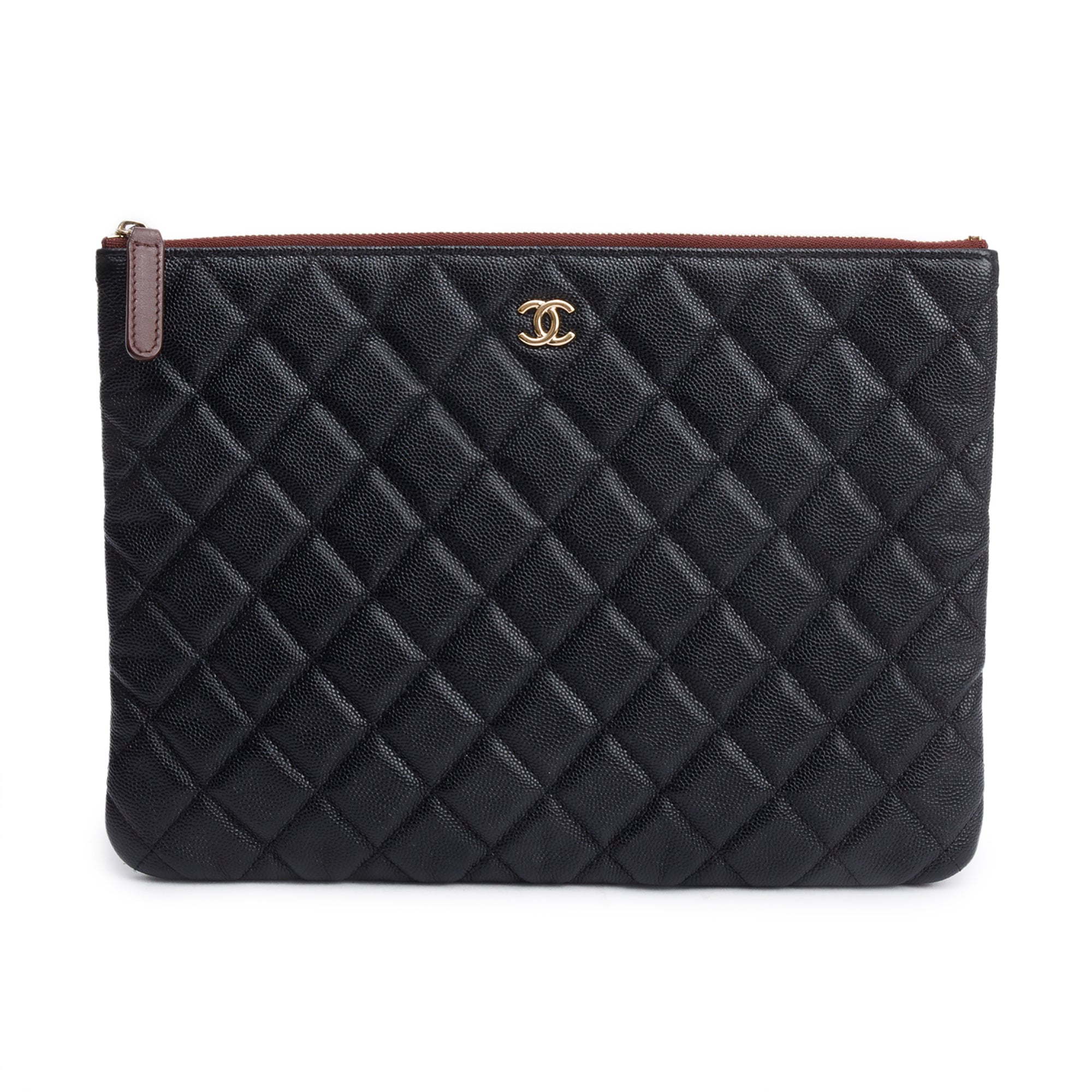 Chanel Black Quilted Caviar Leather Medium O-Case Clutch
