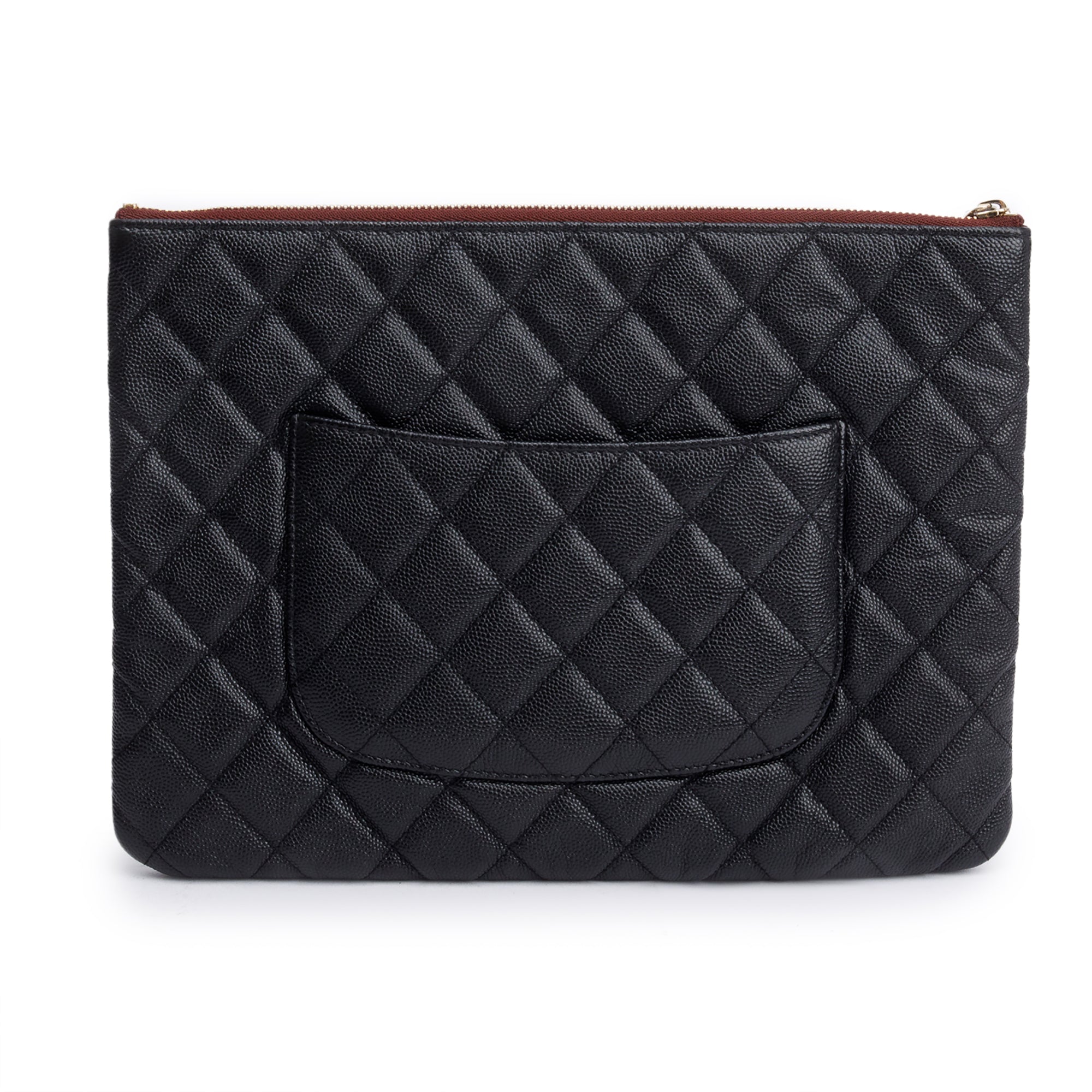 Chanel Black Quilted Caviar Leather Medium O-Case Clutch