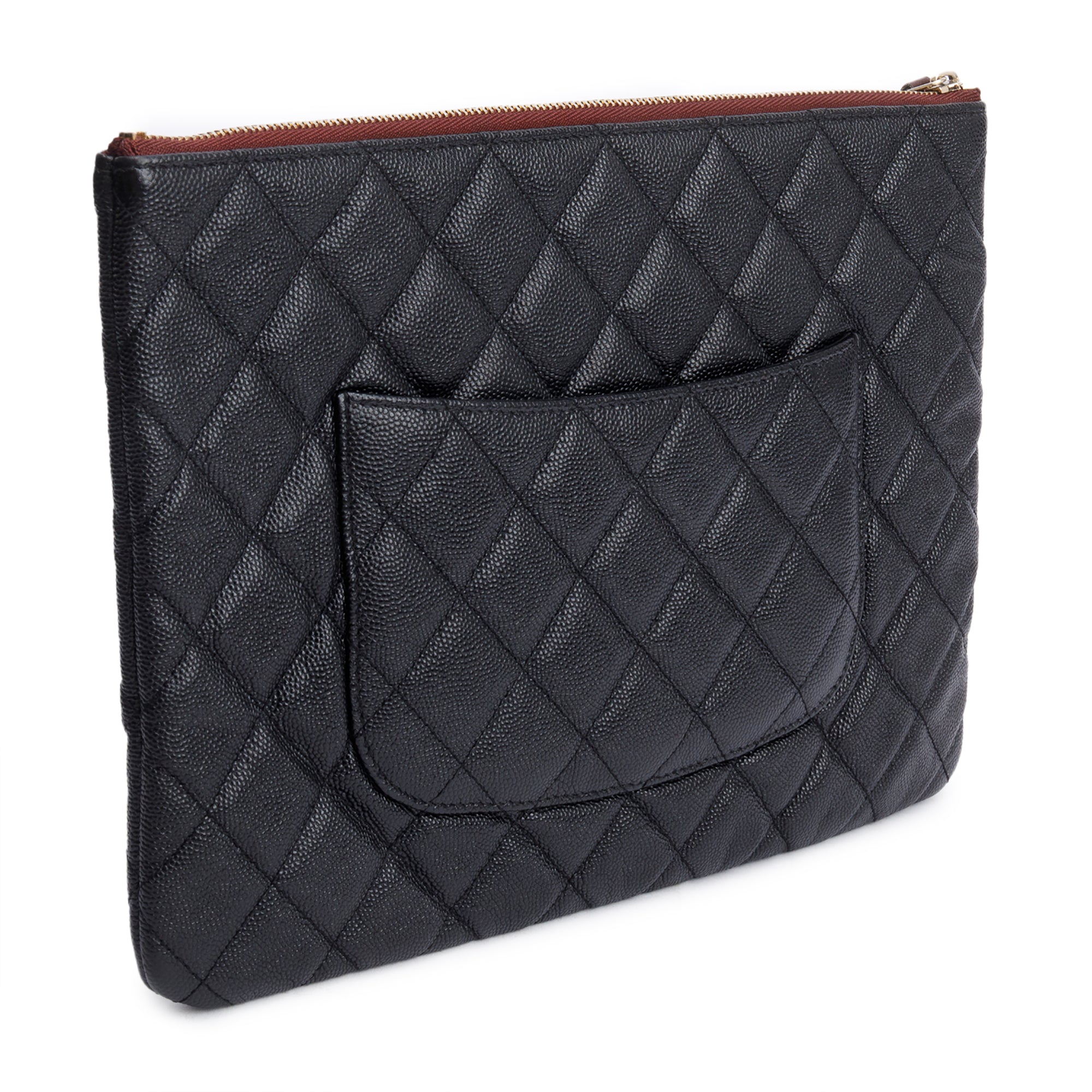 Chanel Black Quilted Caviar Leather Medium O-Case Clutch