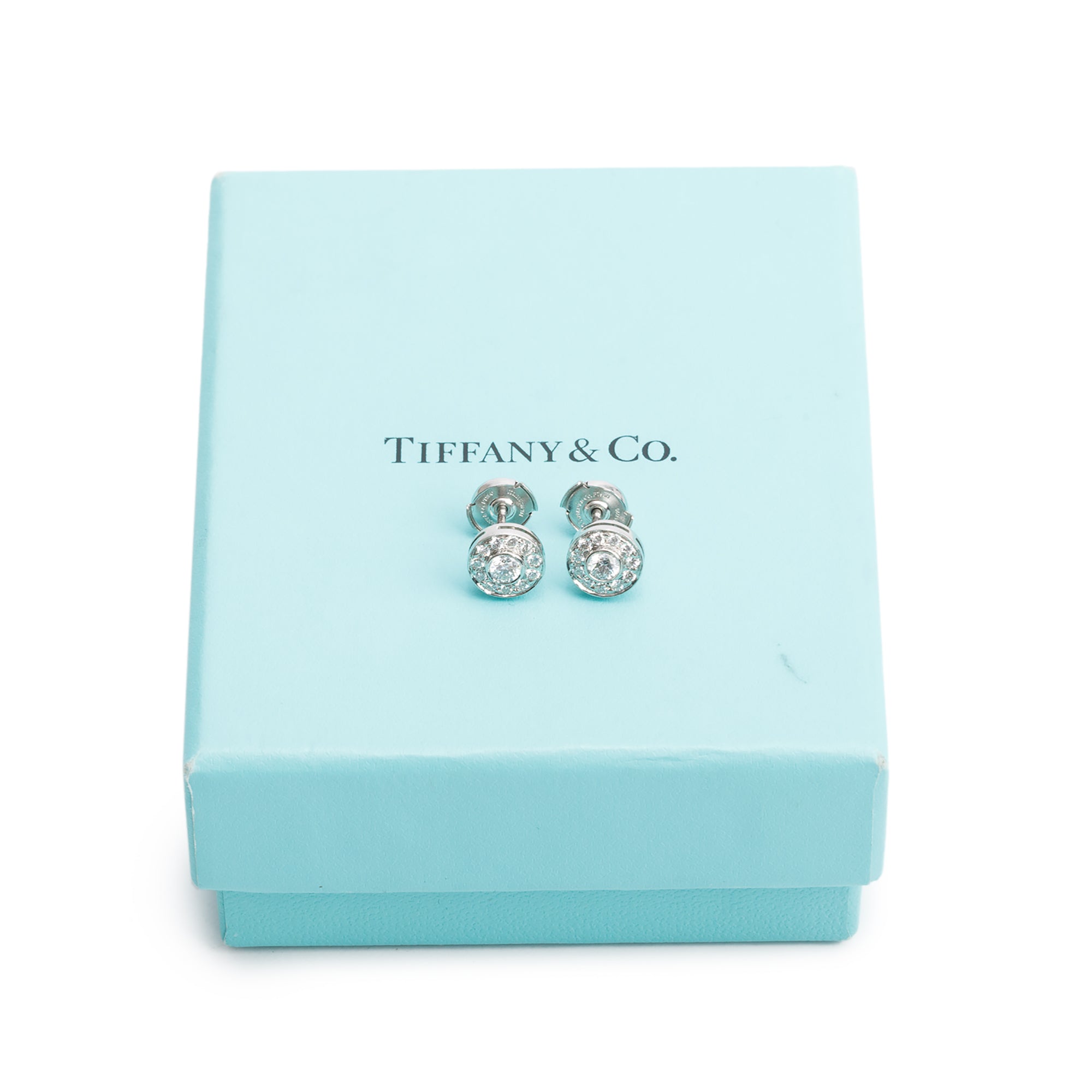 Tiffany & Co. Platinum Diamond Circlet Stud Earrings w/ Box